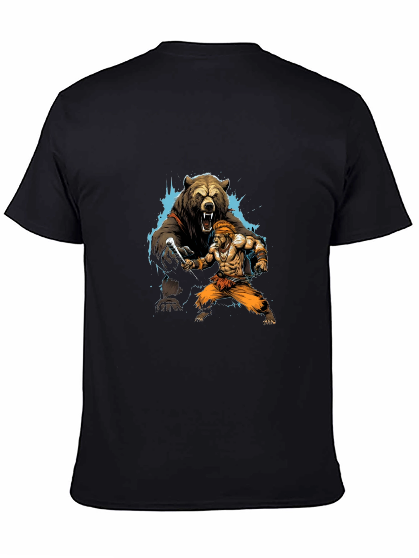 Black Bear vs. Man Graphic T-Shirt - Black Cotton Tee view 4