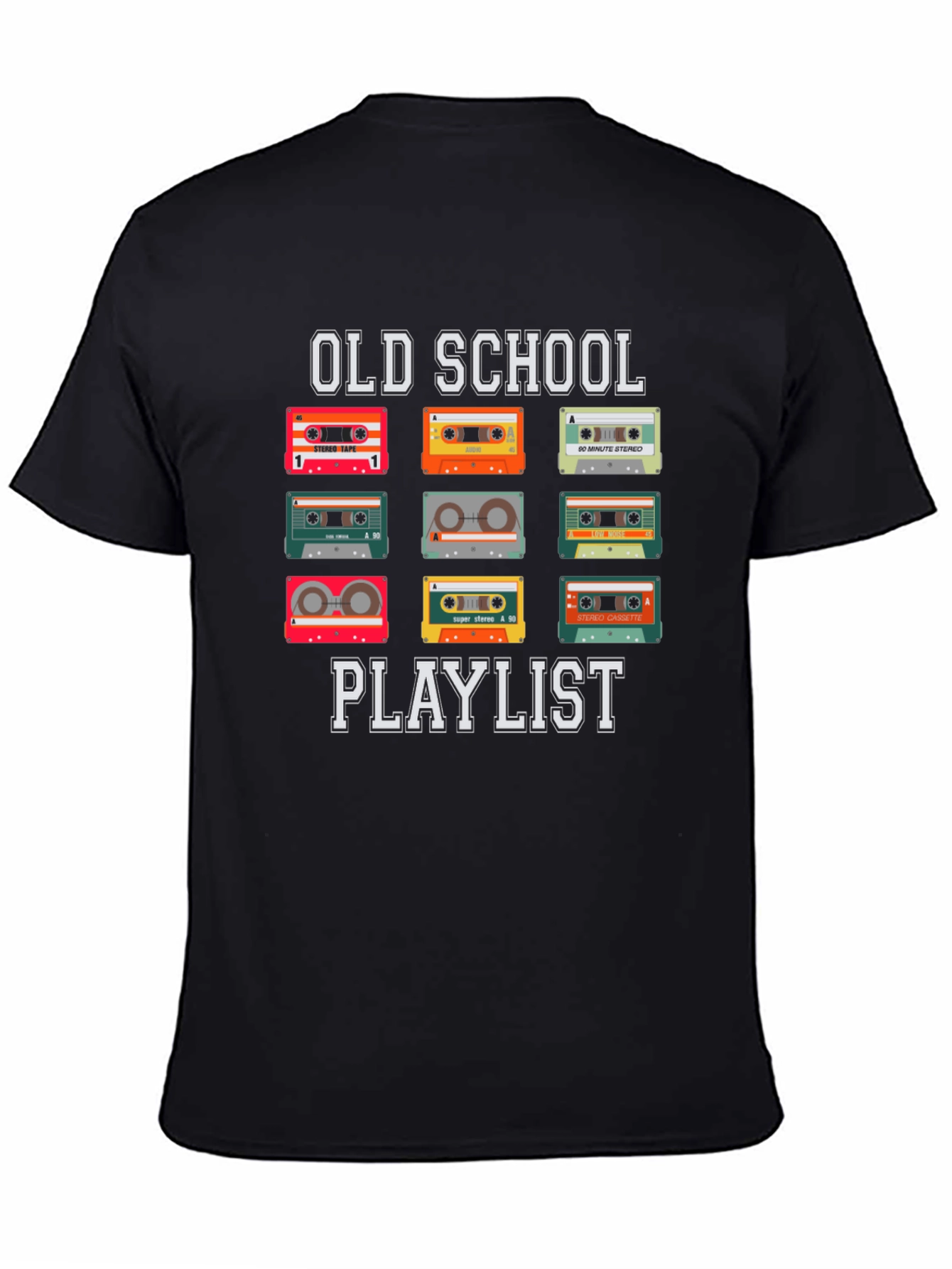 Black Old School Playlist Cassette Tape T-Shirt view 4