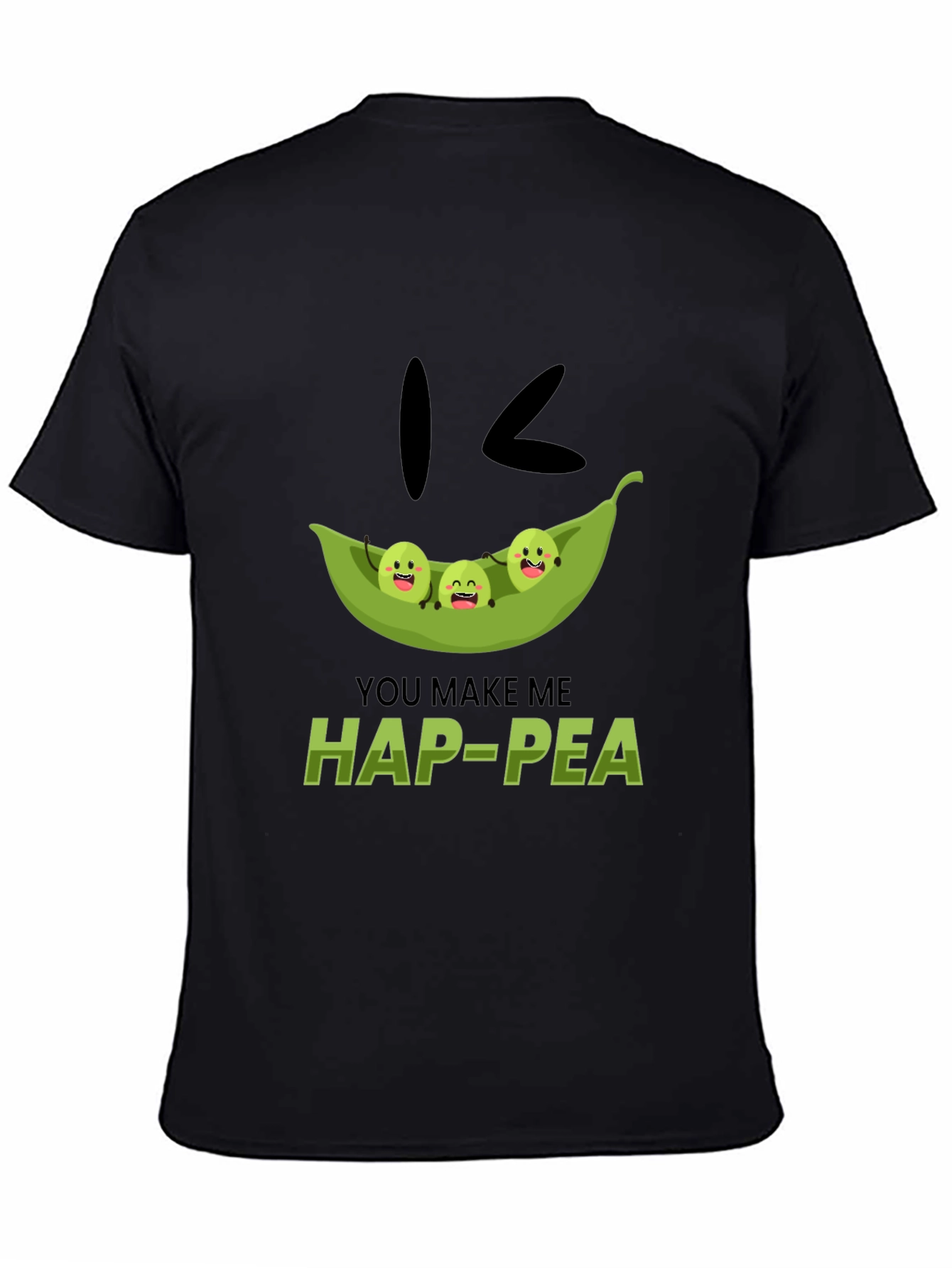 Black Hap-Pea Pun T-Shirt, Cute Peas in a Pod Tee view 4