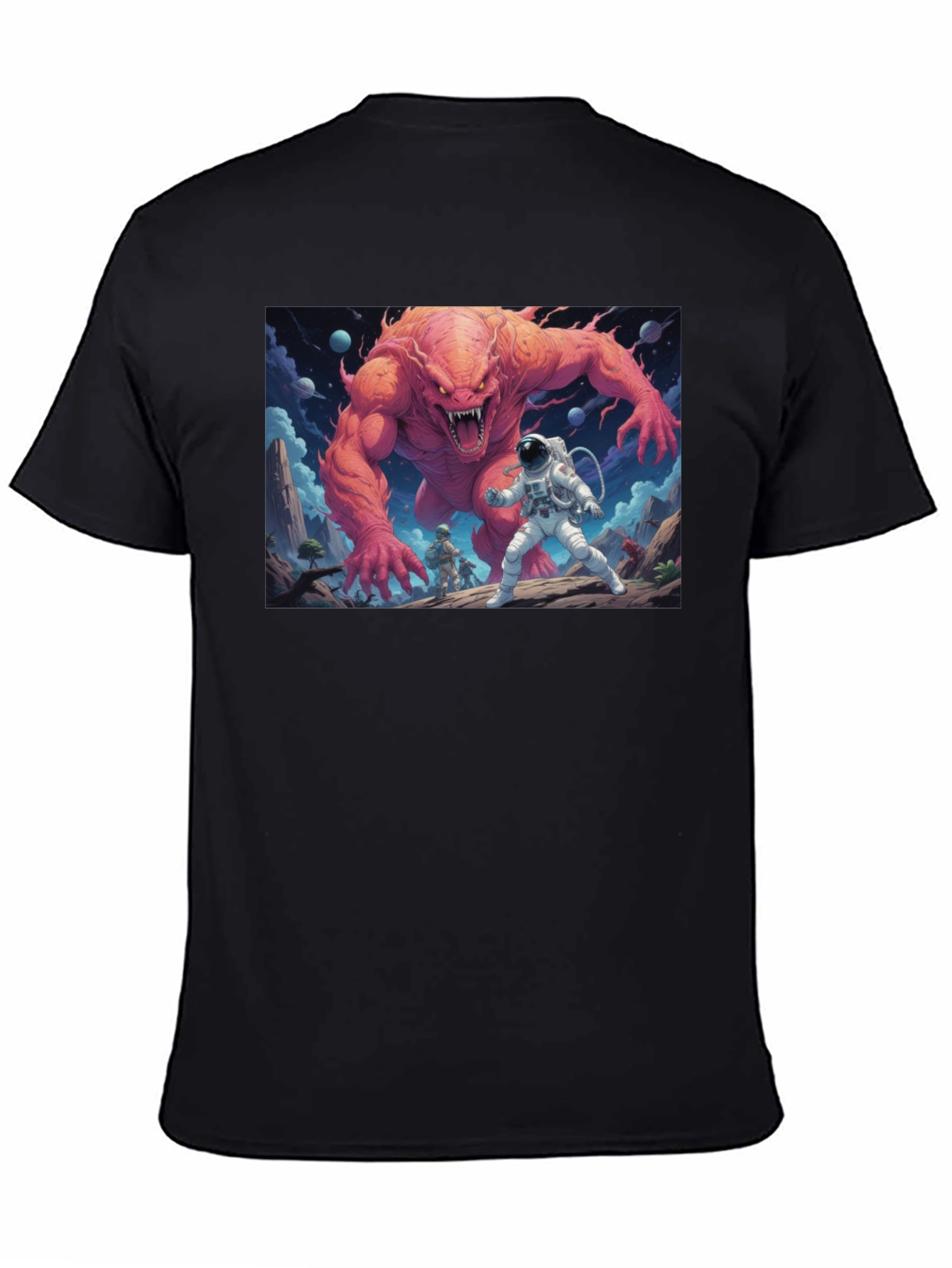 Black Monster Battle Graphic Tee - Sci-Fi Adventure Shirt view 4