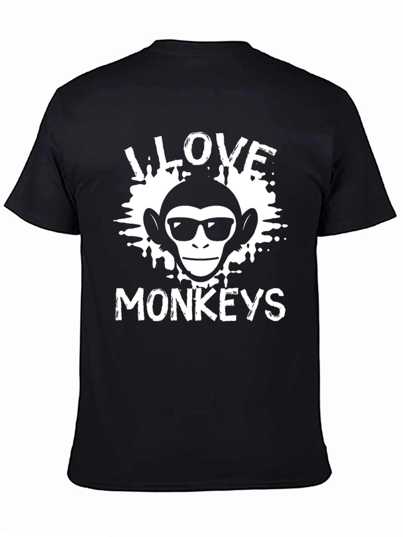 Black I Love Monkeys T-Shirt, Black Cotton Graphic Tee view 4