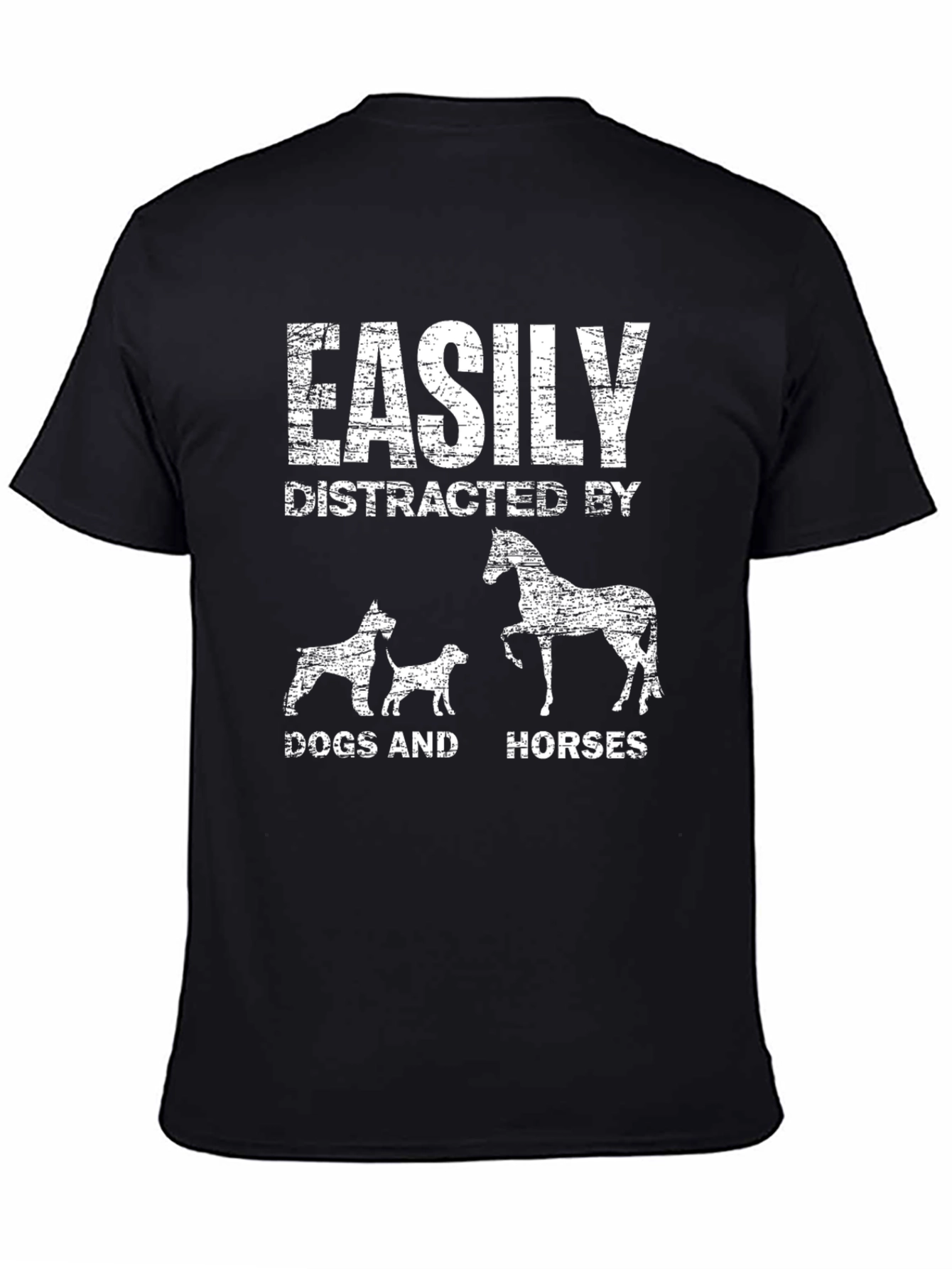 Black Easily Distracted By Dogs & Horses T-Shirt view 4