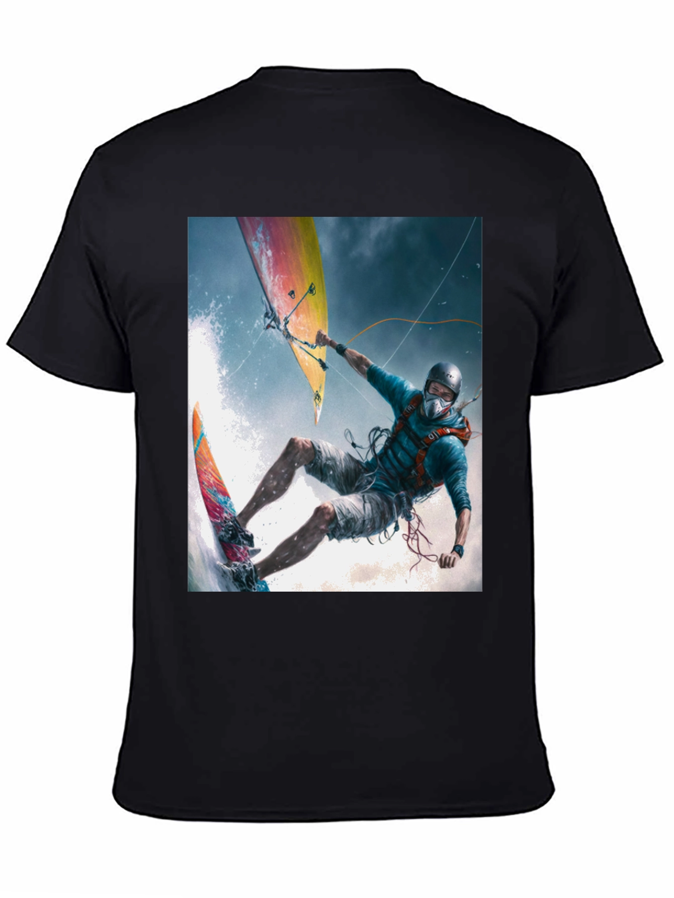 Black Kitesurfing Graphic Tee - Black Cotton Blend view 4