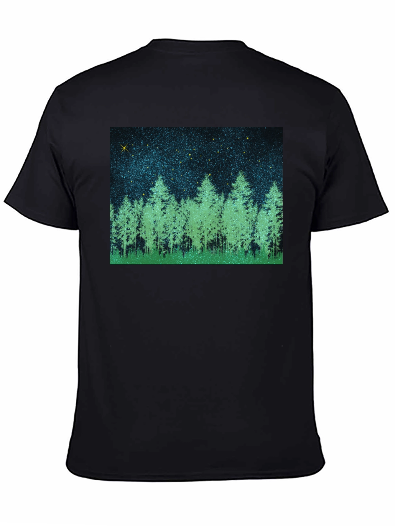 Black Starry Forest Graphic Tee - Black Cotton Blend T-Shirt view 4