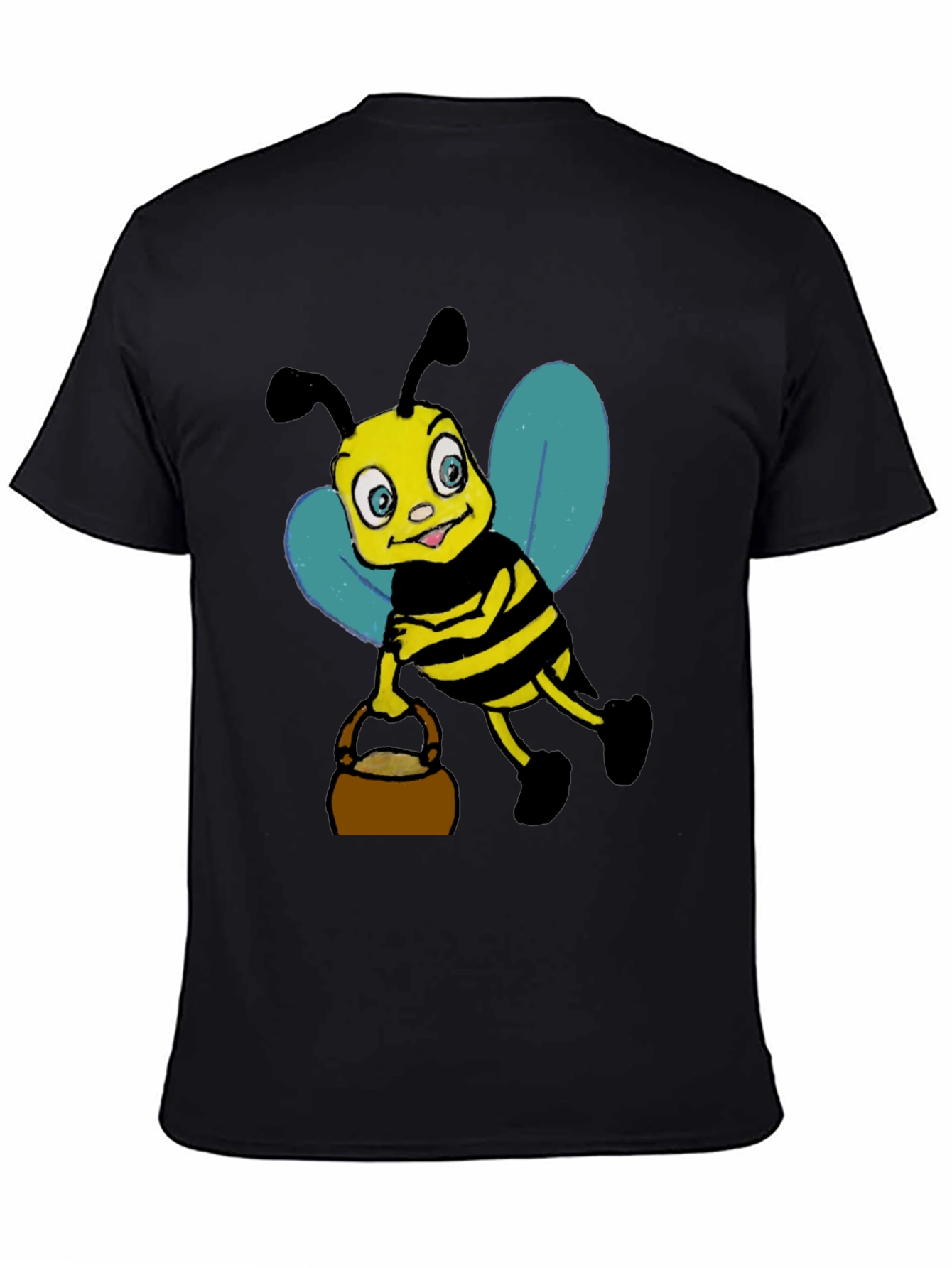 Black Cartoon Bee T-Shirt - Black Cotton Blend view 4