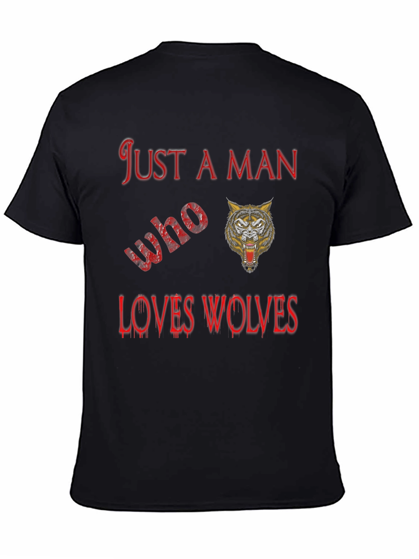 Black Just A Man Who Loves Wolves Black T-Shirt view 4
