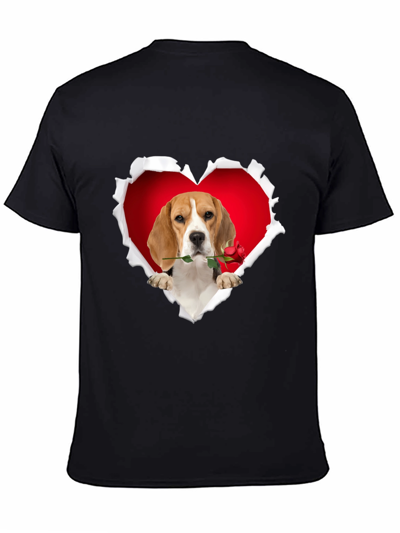 Black Beagle Heart Rose T-Shirt - Cute Dog Lover Tee view 4