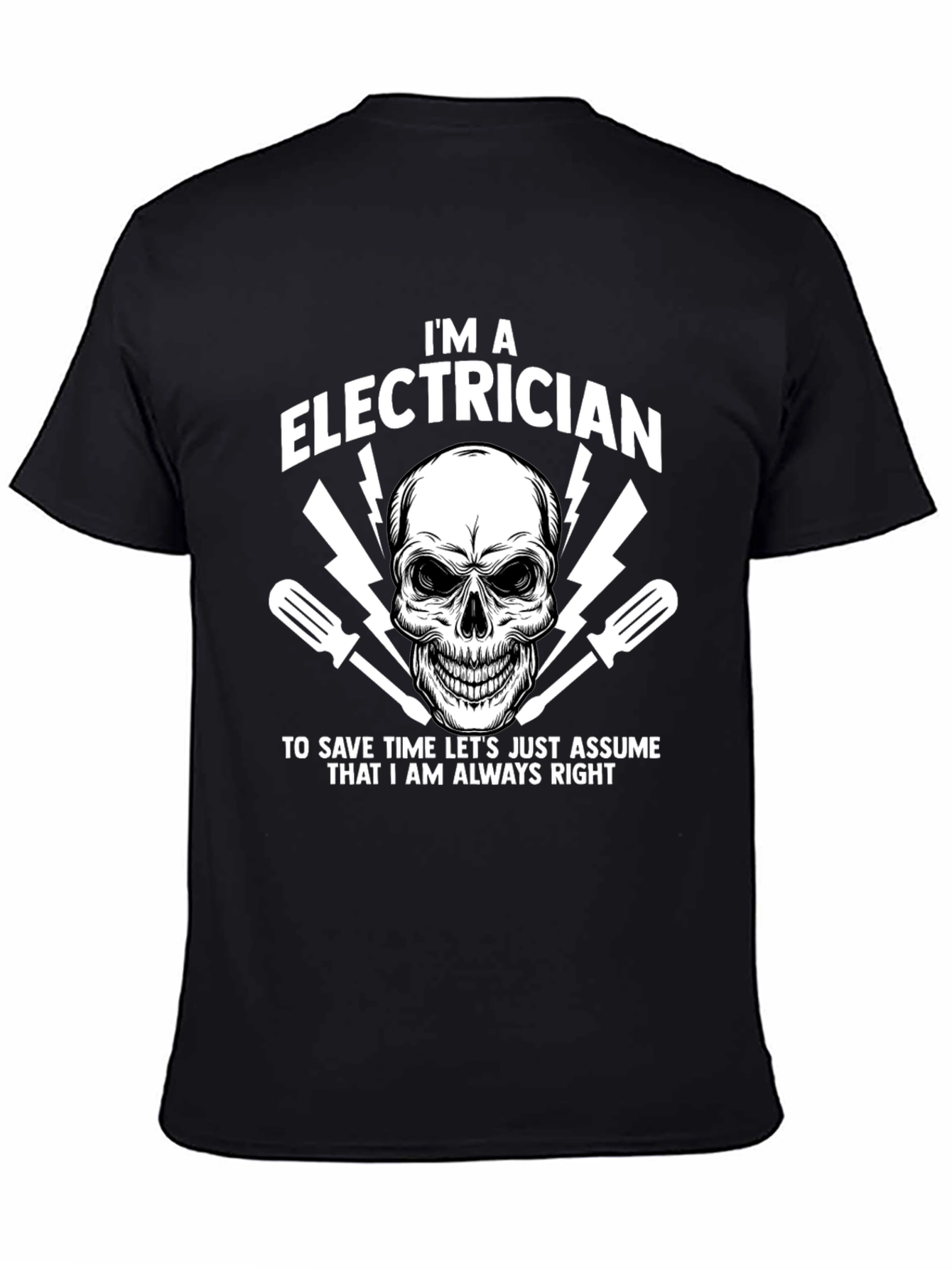 Black Electrician Skull Graphic T-Shirt view 4