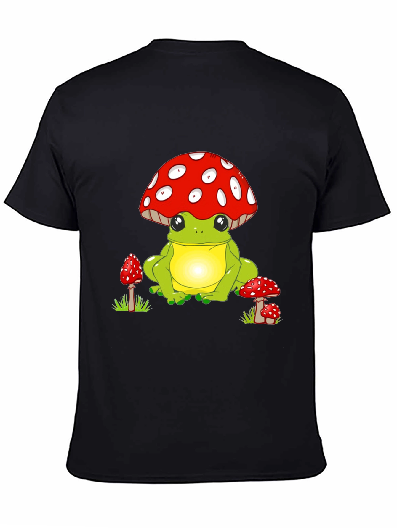 Black Frog with Mushroom Hat Black T-Shirt view 4
