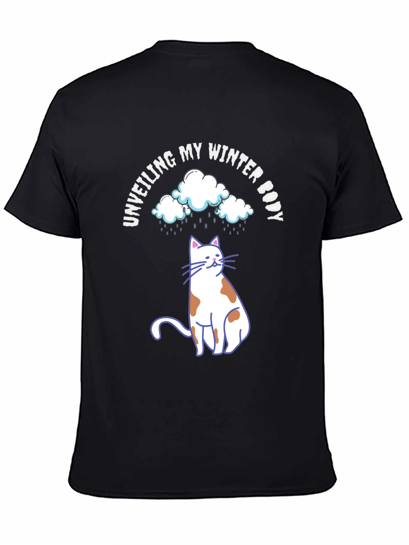 Black Unveiling My Winter Body T-Shirt Cat Clouds view 4