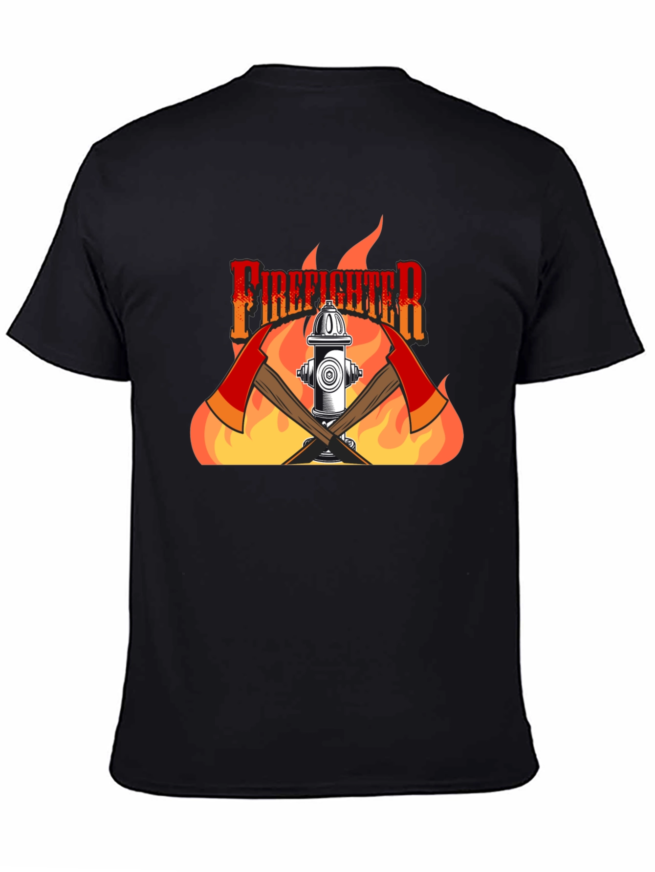 Black Firefighter Graphic Print Black T-Shirt view 4