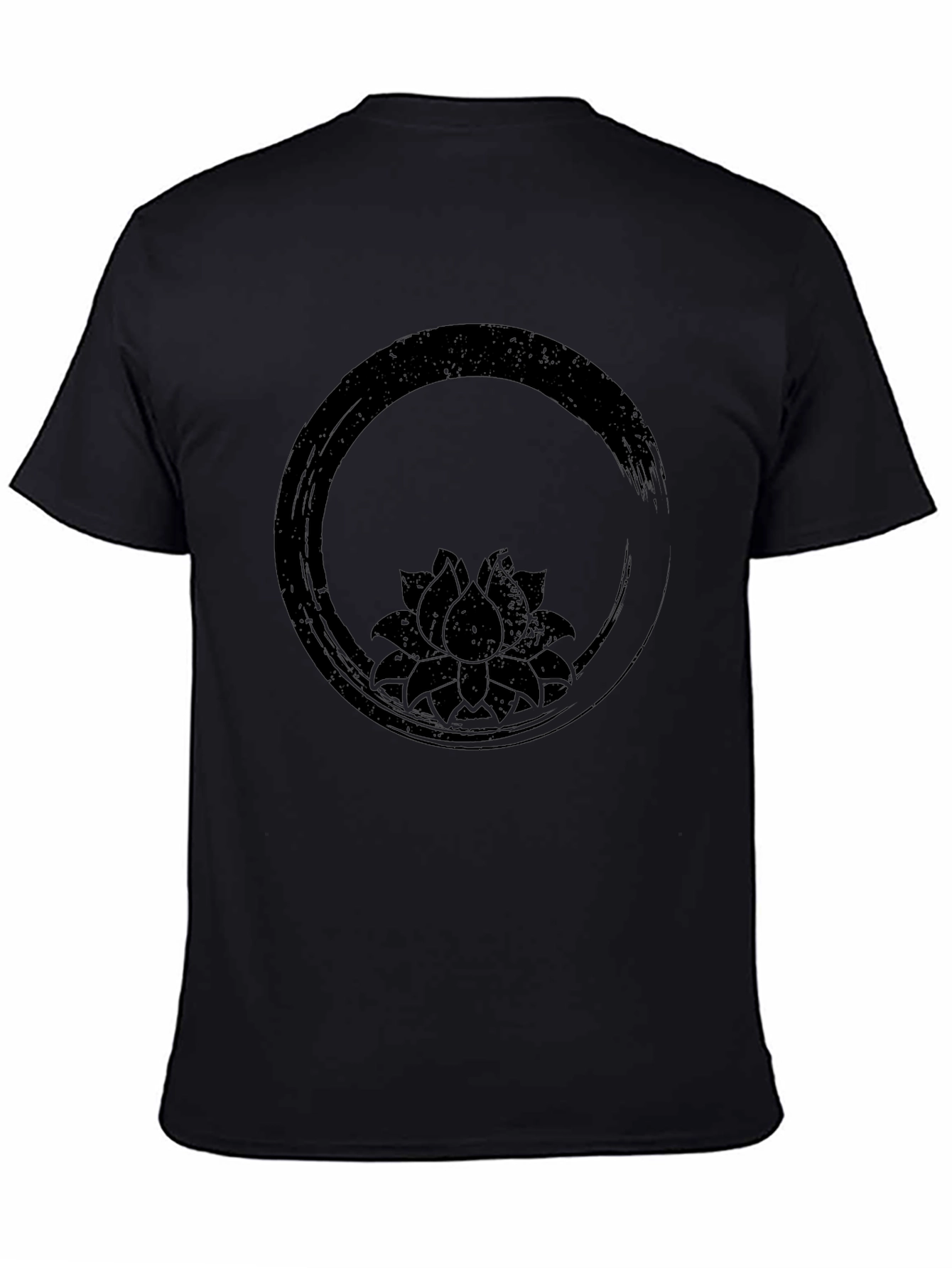Black Black T-Shirt with Lotus Flower Enso Circle Design view 4