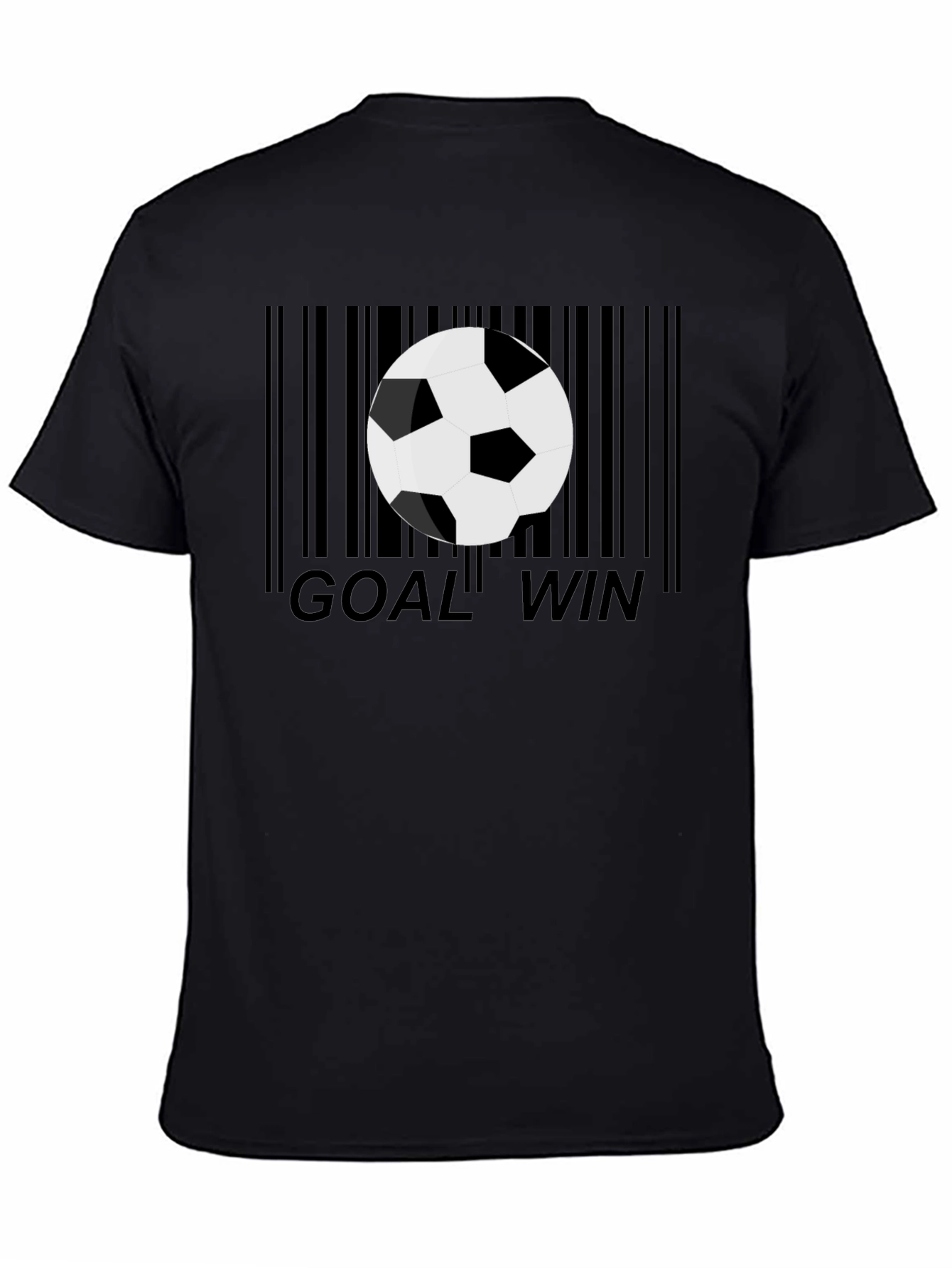 Black Goal Win Soccer Ball Barcode Men's Black Graphic T-Shirt view 4