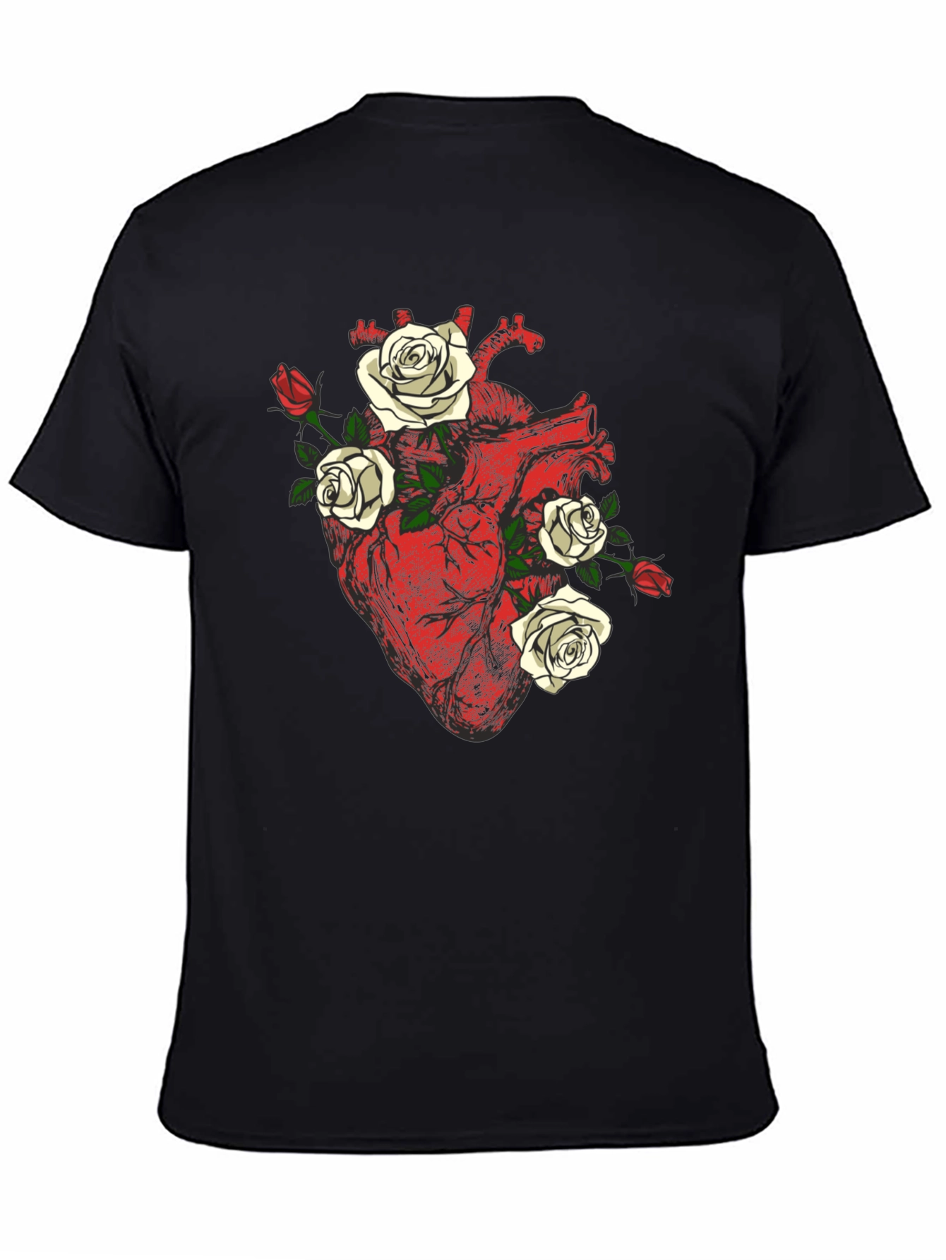 Black Anatomical Heart & Roses Graphic Tee view 4