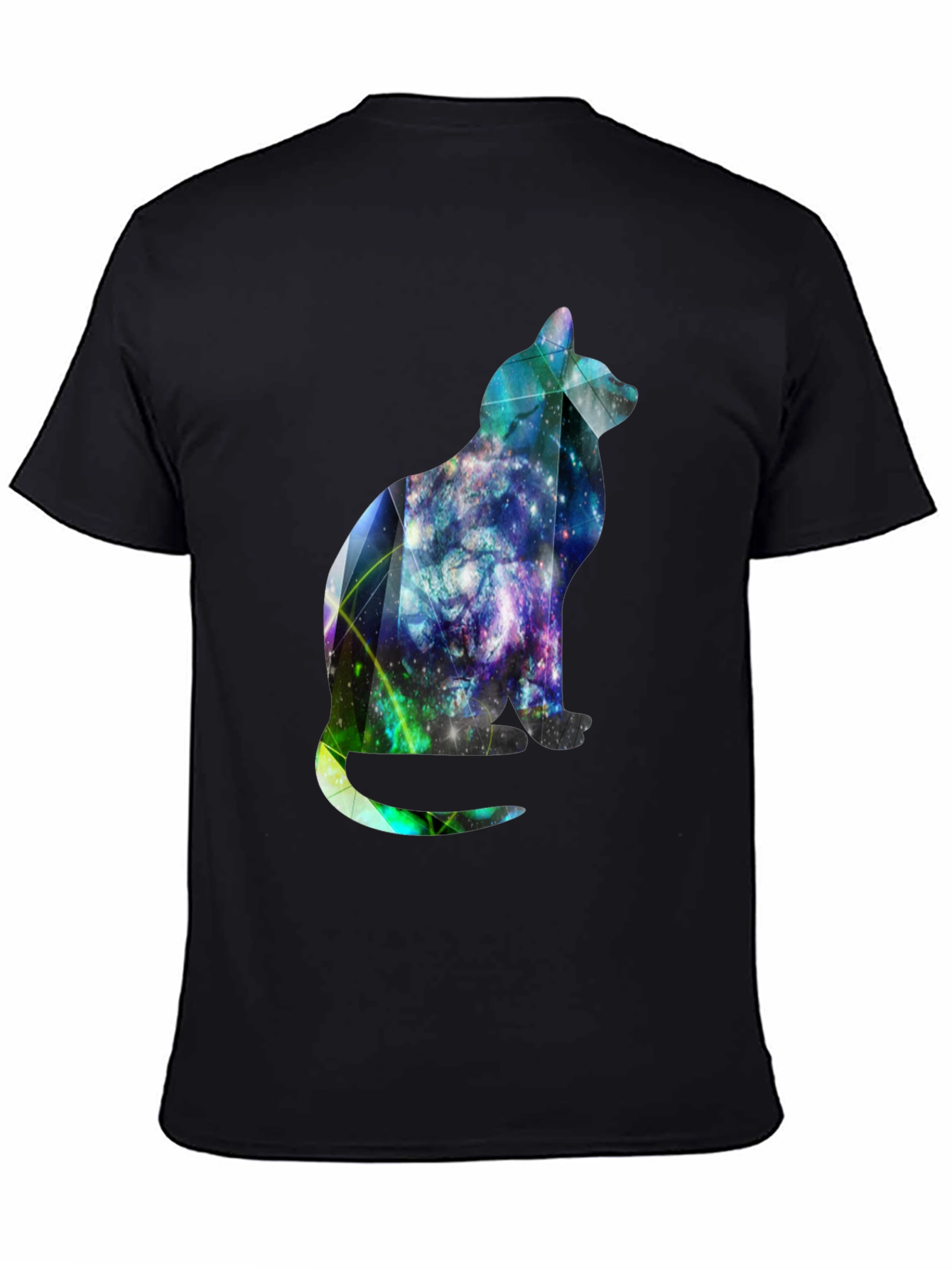 Black Galaxy Cat Graphic Tee - Stylish Men's Black T-Shirt view 4