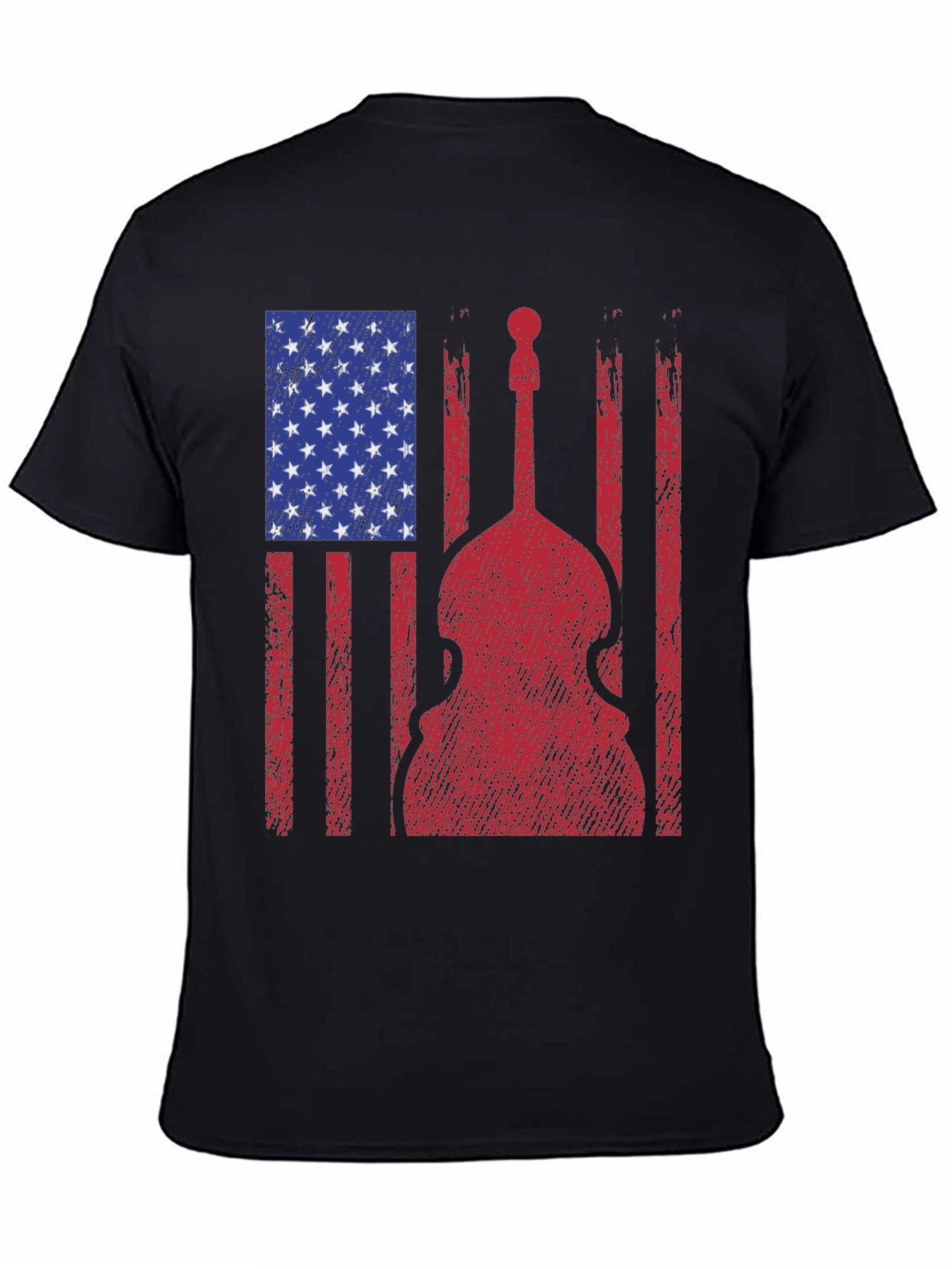 Black American Flag Bass Guitar Graphic T-Shirt view 4