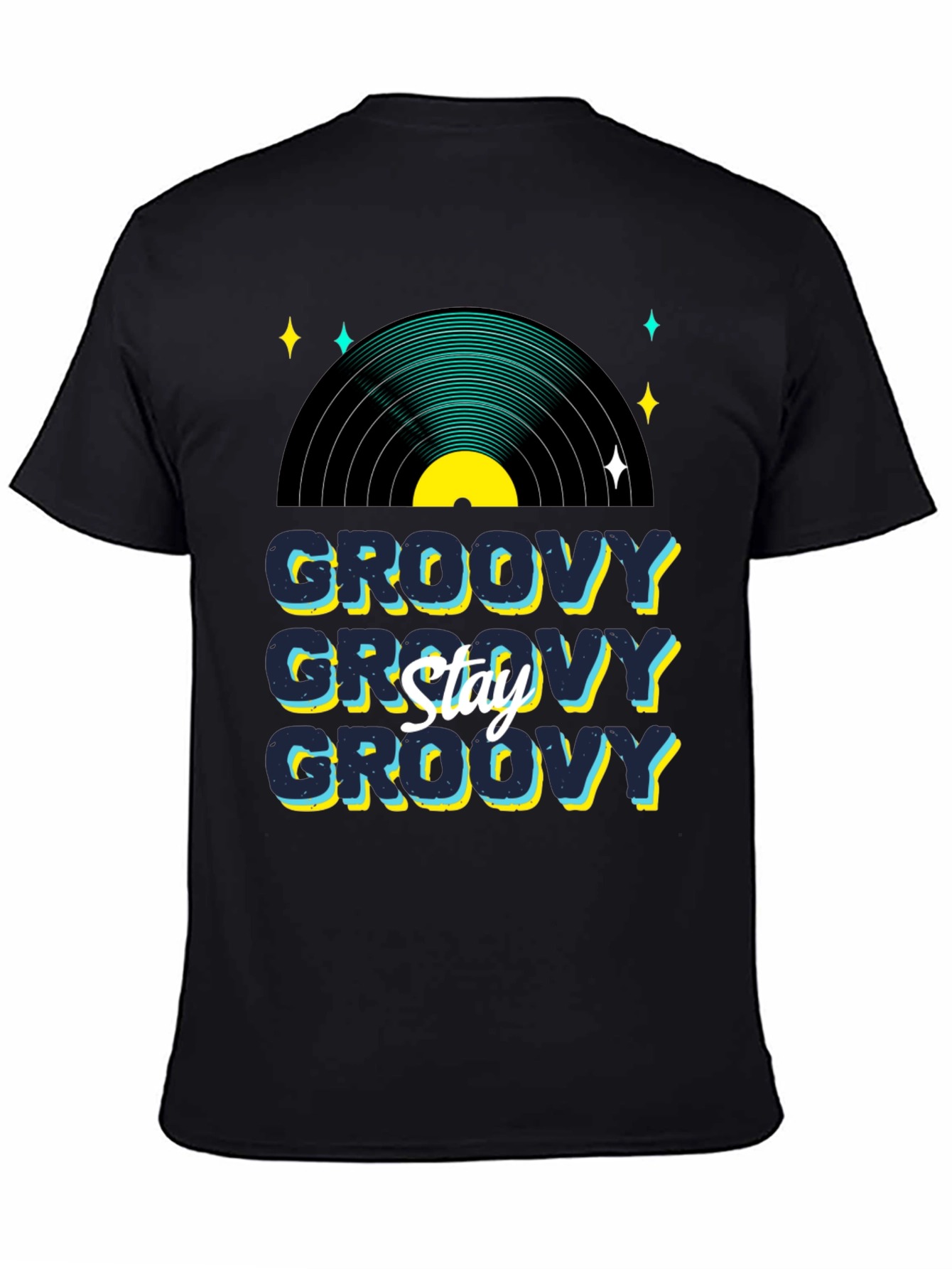 Black Groovy Vinyl Record Graphic T-Shirt - Stay Groovy view 4