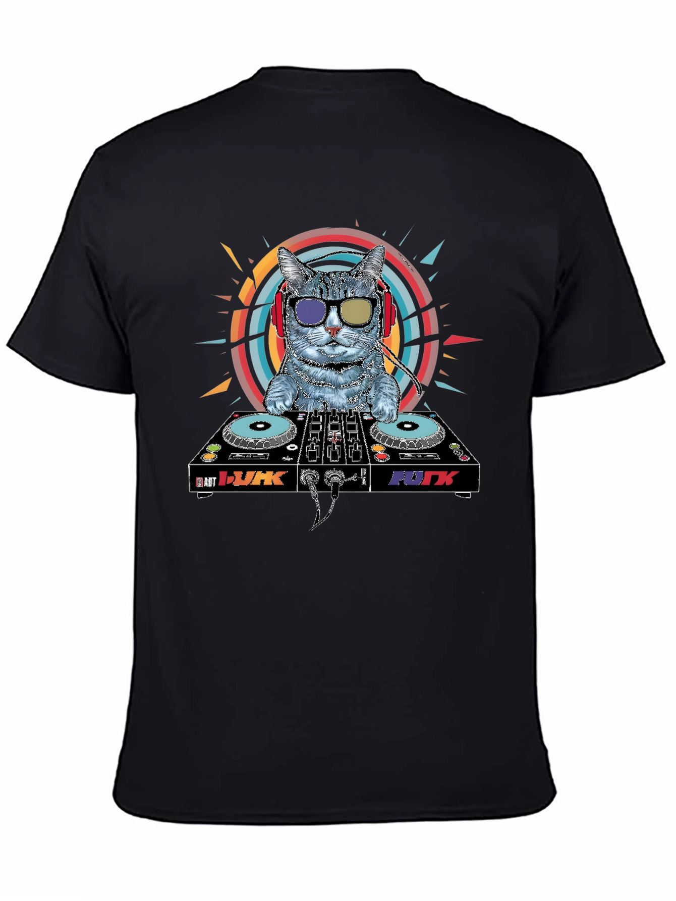 Black DJ Cat Graphic T-Shirt - Music Lover Apparel view 4