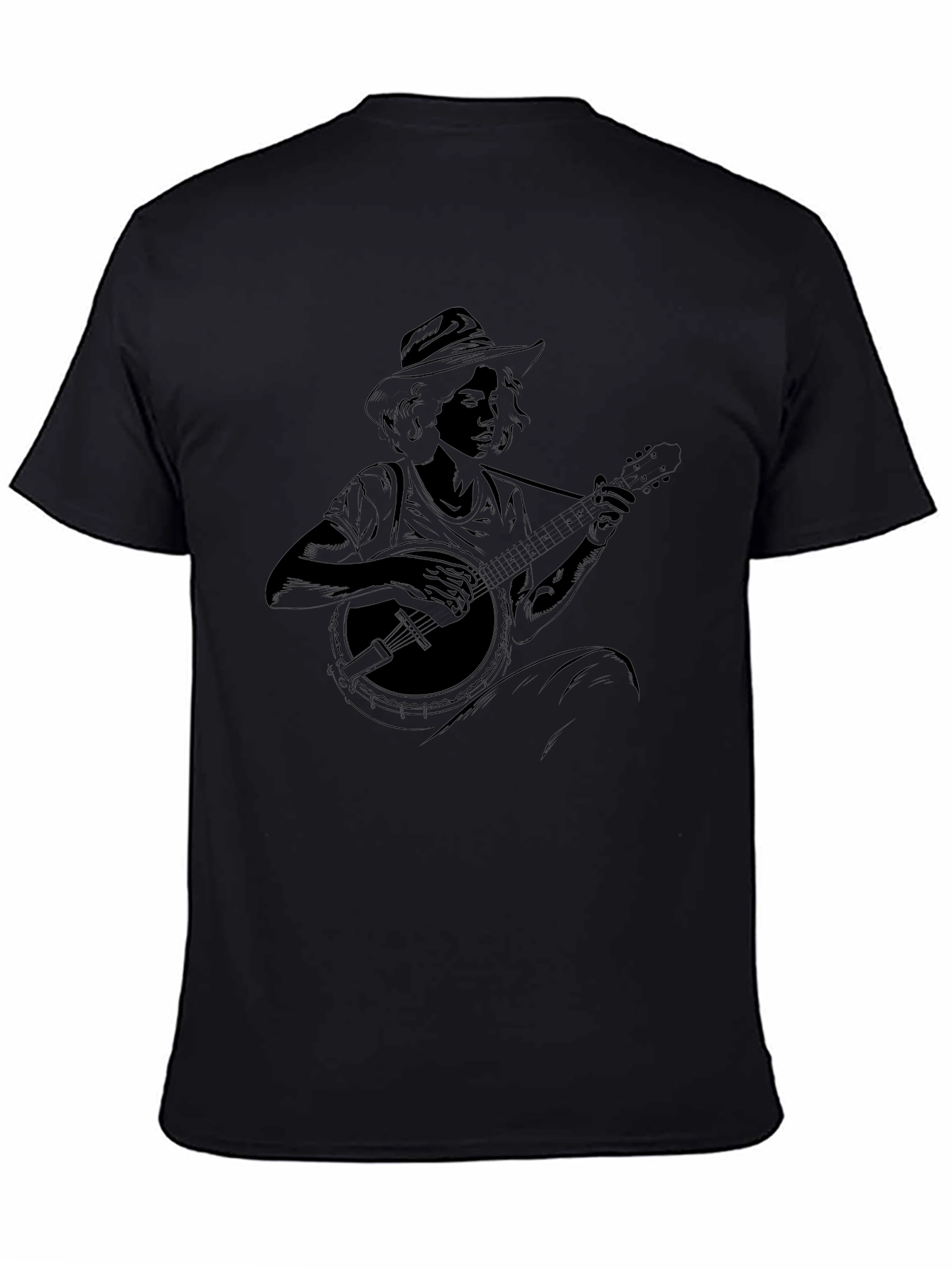 Black Banjo Player Graphic Black Tee - Unisex view 4