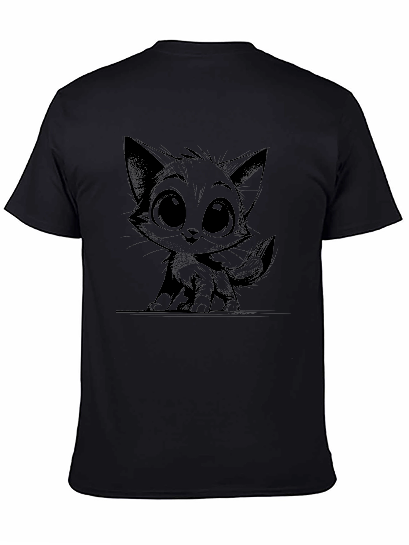 Black Cute Kitten Graphic Black T-Shirt view 4