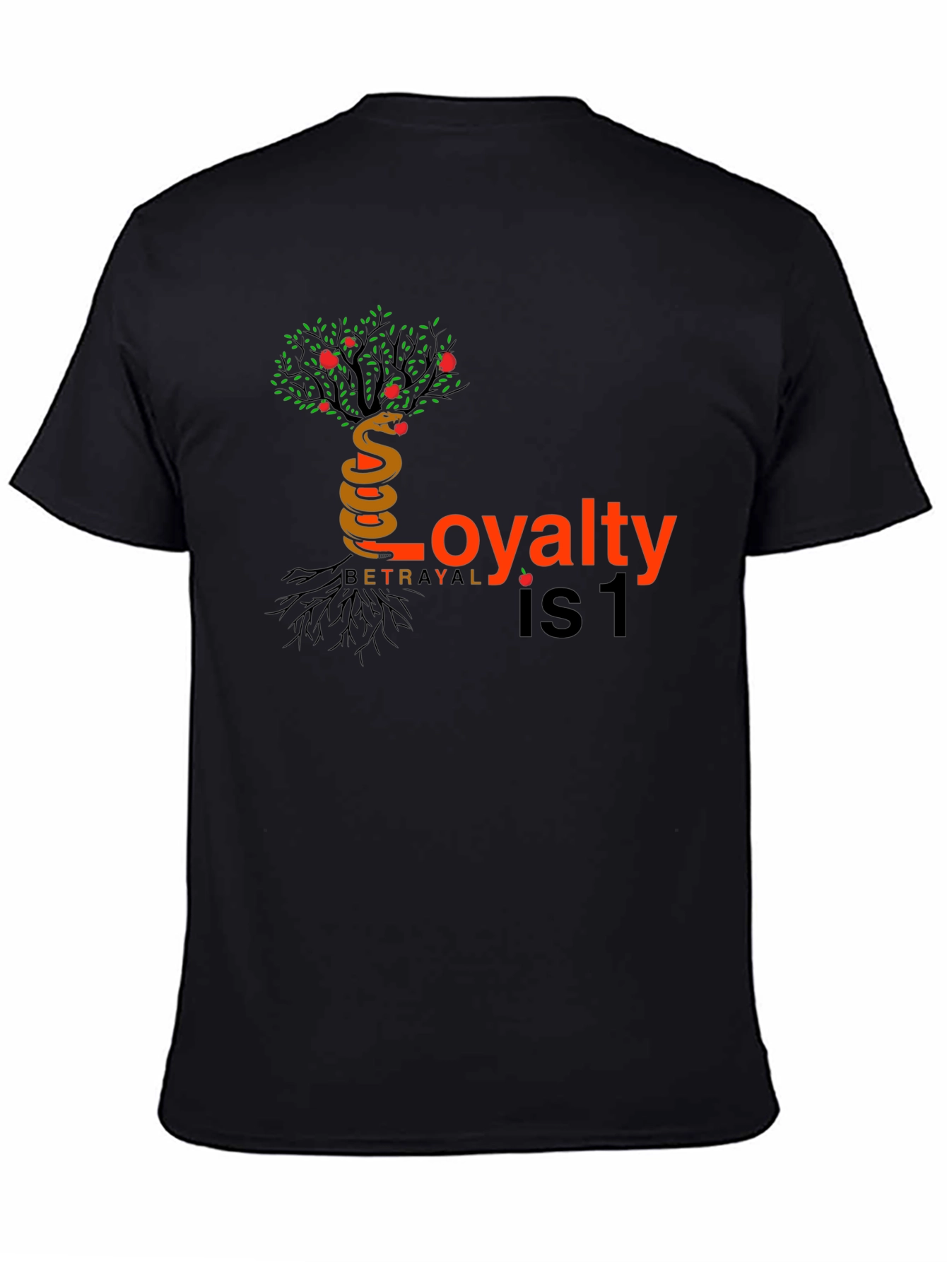 Black Loyalty vs. Betrayal Graphic Tee - Tree of Knowledge Design view 4