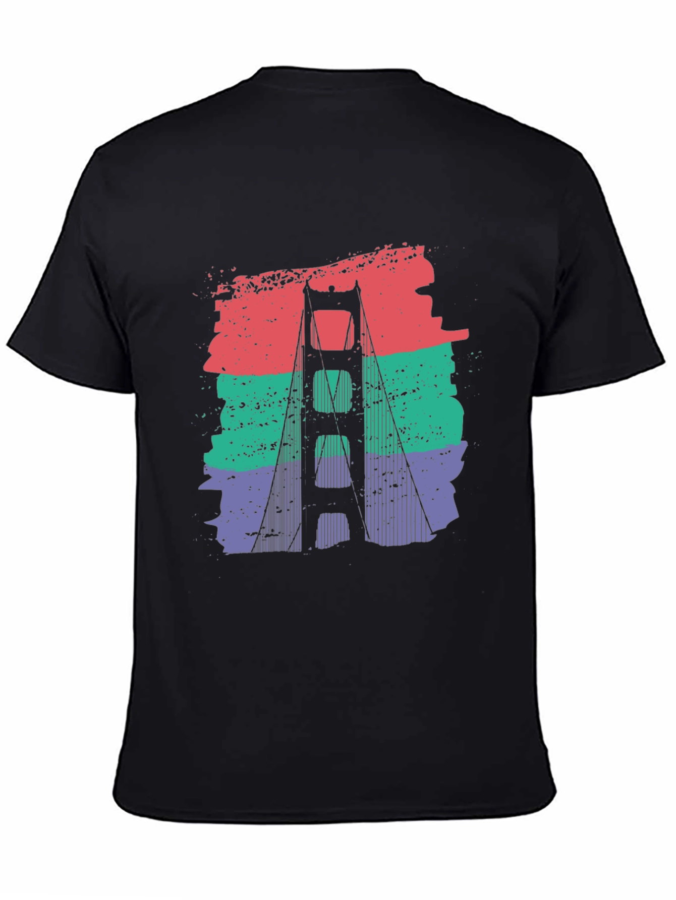 Black Golden Gate Bridge Retro Graphic T-Shirt view 4