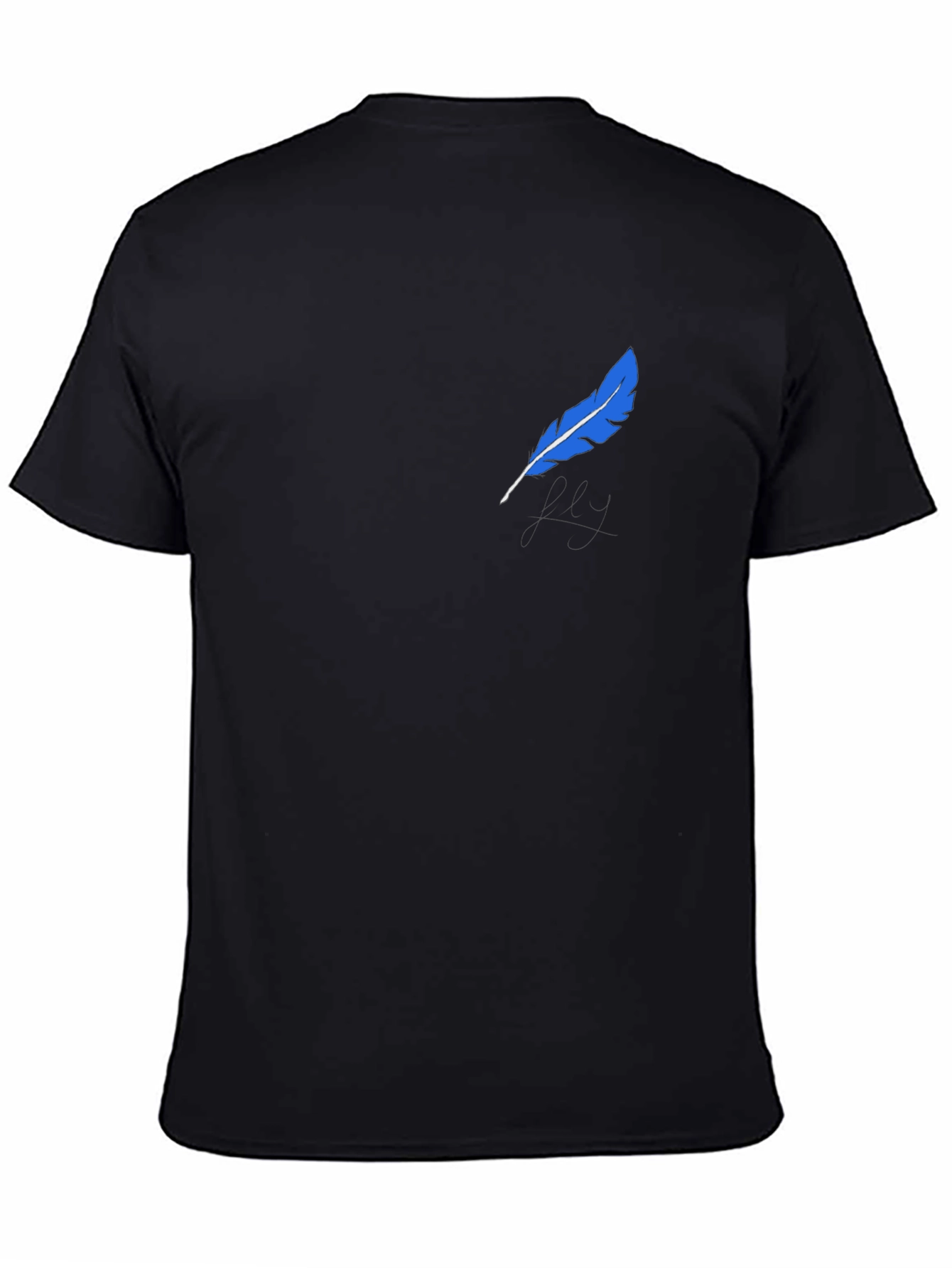 Black Black T-Shirt with Blue Feather Graphic view 4