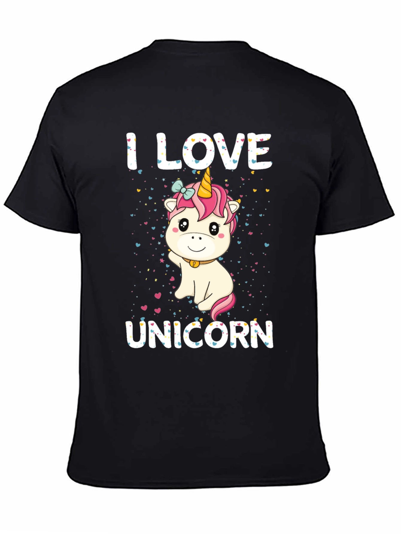 Black I Love Unicorn Black T-Shirt Cute Cartoon Design view 4