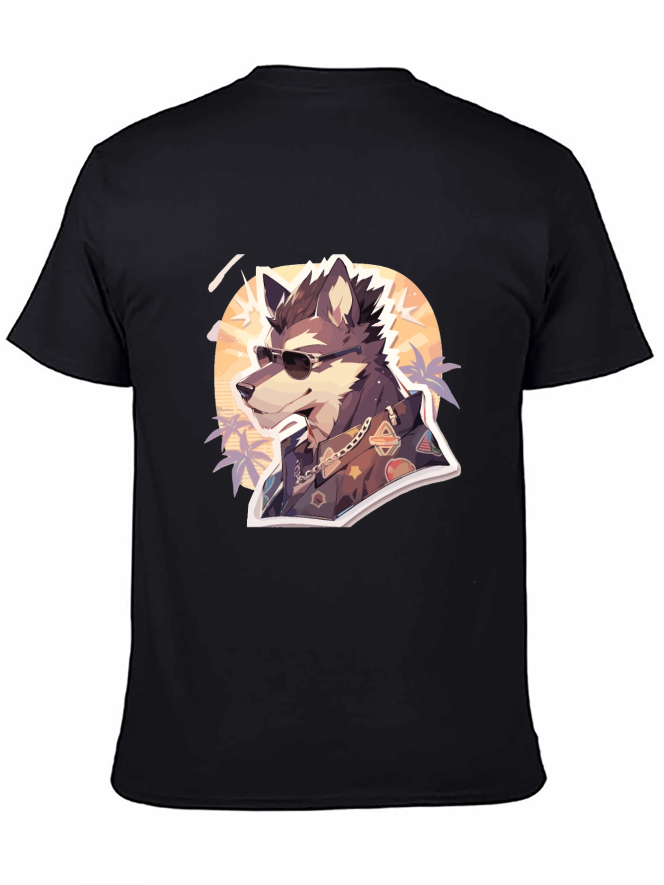 Black Cool Wolf Graphic Tee - Unique Animal Print view 4