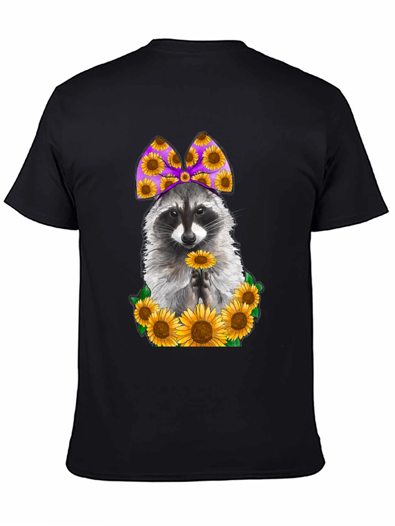 Black Raccoon Sunflower Graphic T-Shirt view 4