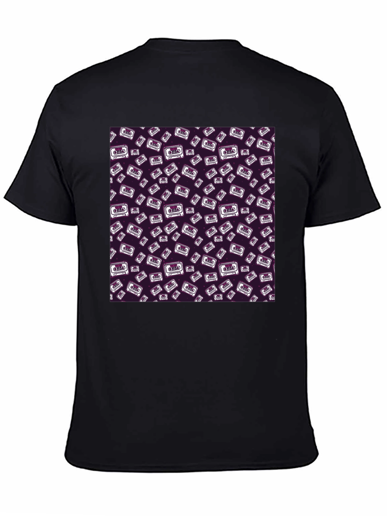 Black Retro Cassette Pattern T-Shirt view 4