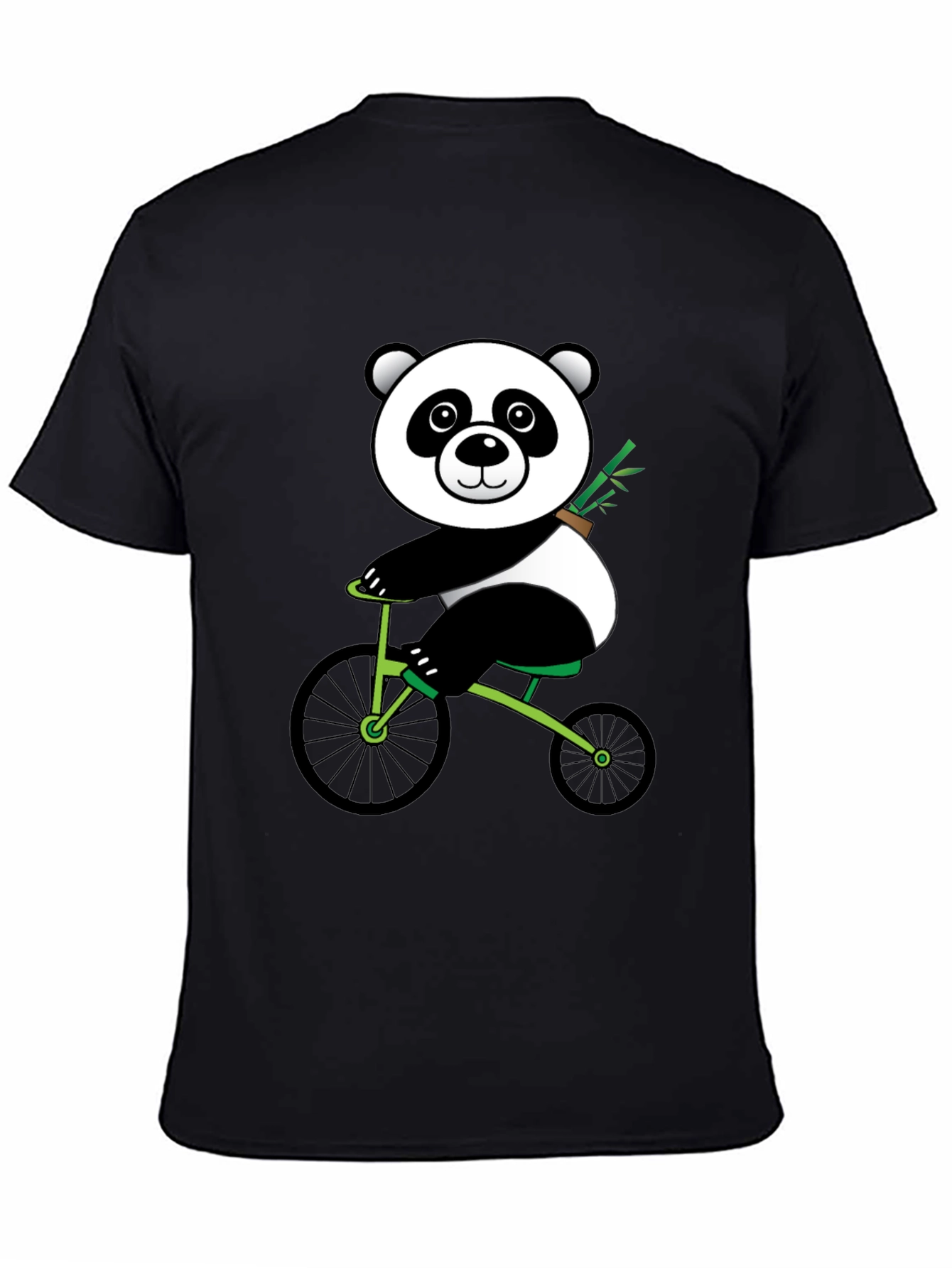 Black Panda on Bike Graphic Tee - Black Cotton T-Shirt view 4