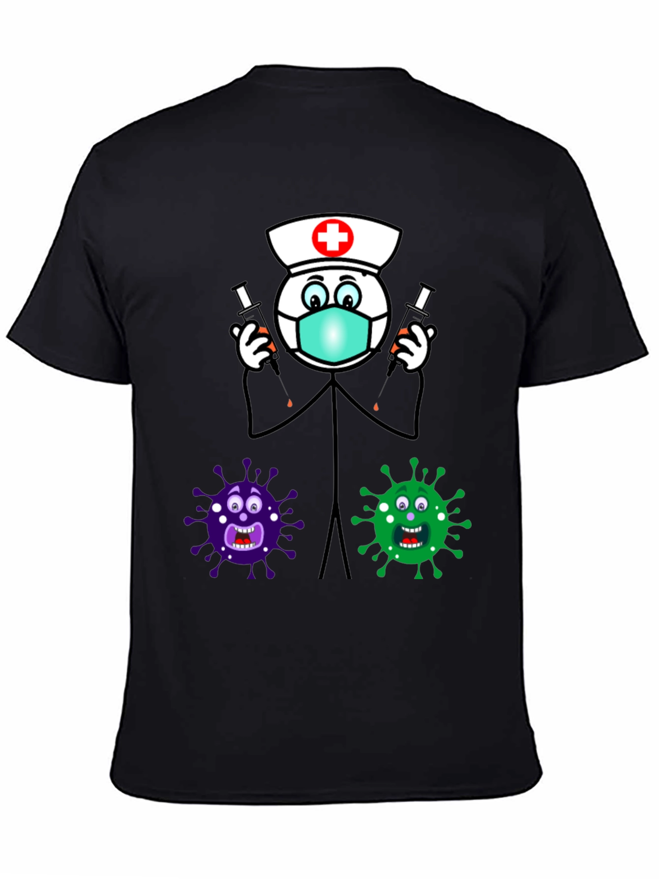 Black Funny Vaccine T-Shirt - Nurse vs. Virus view 4