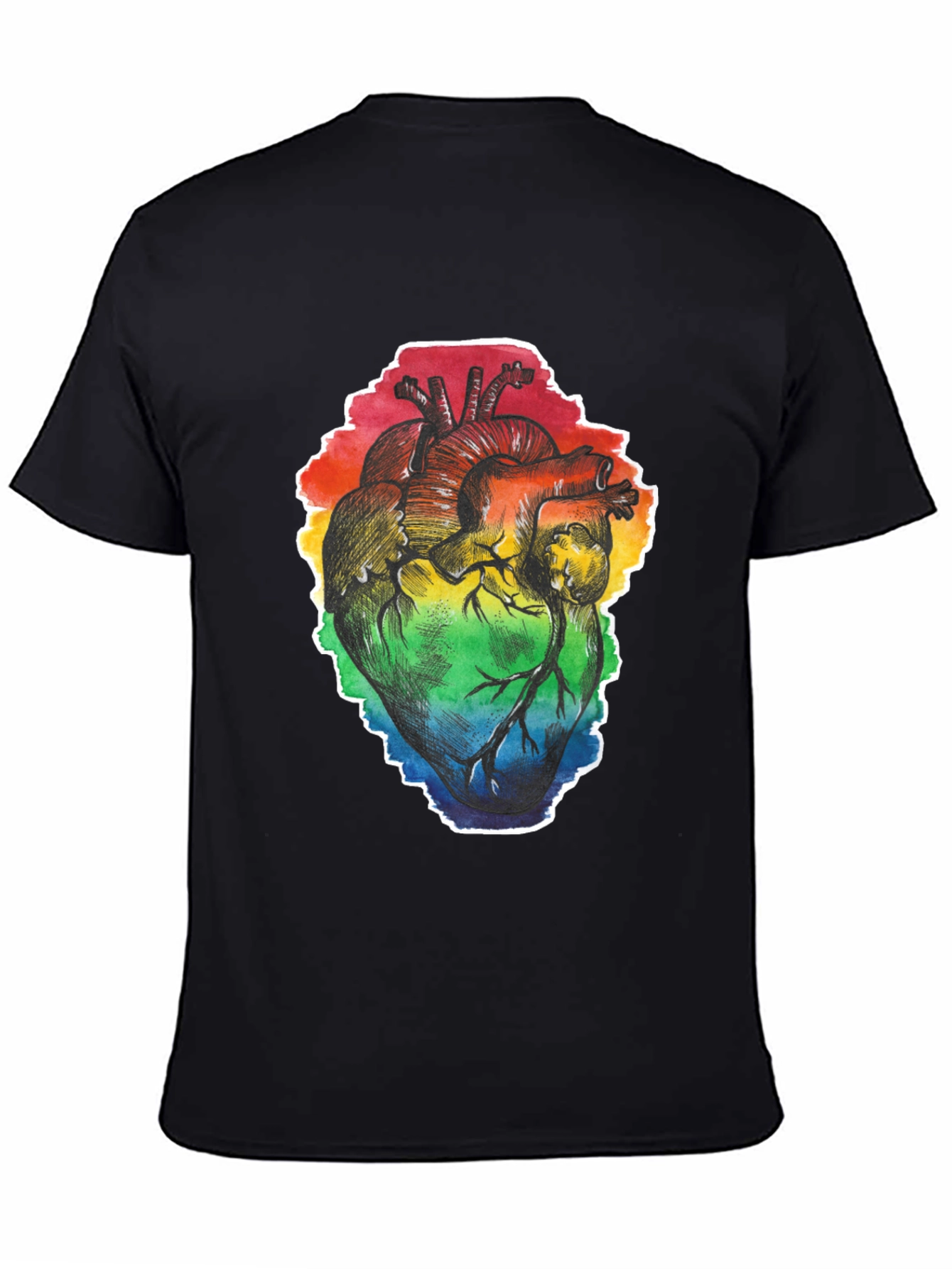 Black Rainbow Heart Print Black T-Shirt view 4