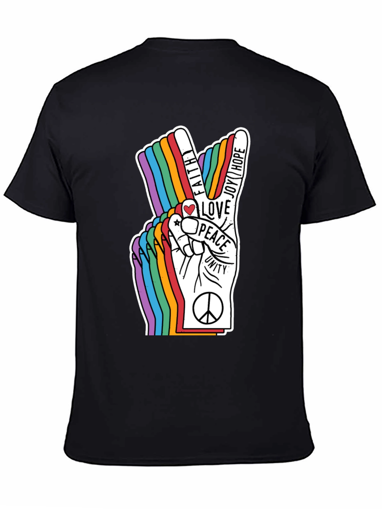 Black Peace Sign Rainbow Graphic T-Shirt view 4