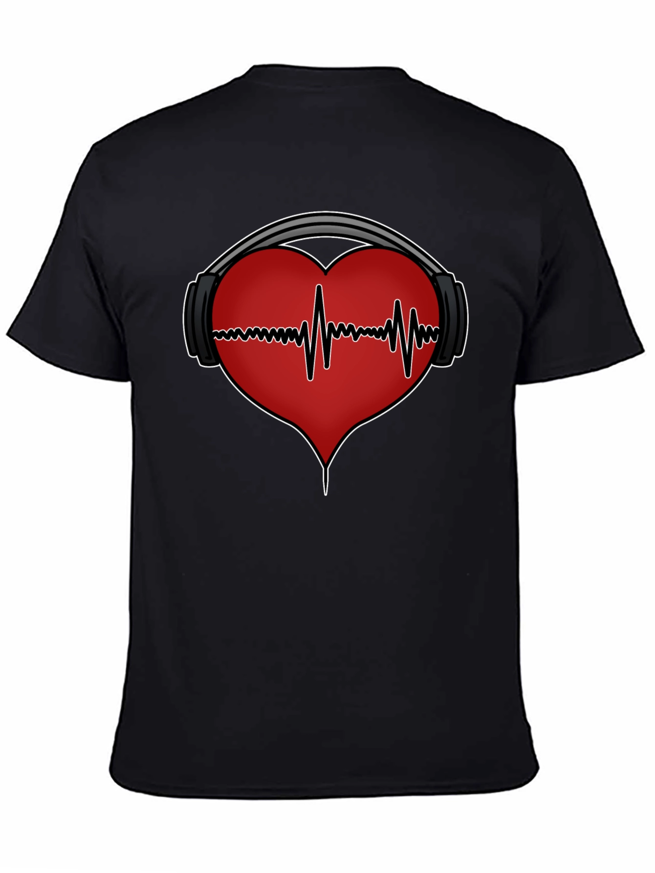 Black Heartbeat Headphones Graphic Tee view 4