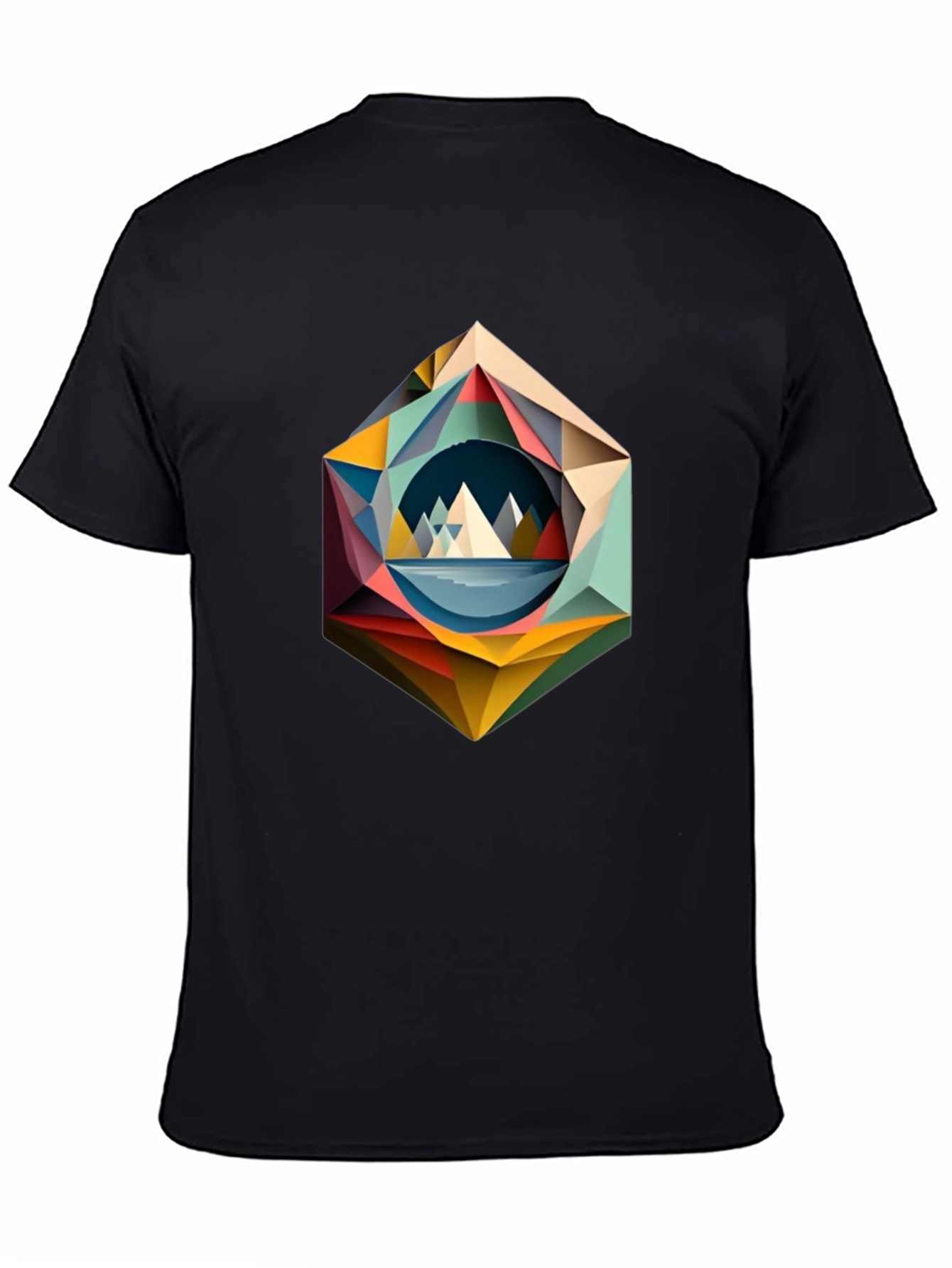 Black Geometric Mountain T-Shirt - Modern Art Design view 4