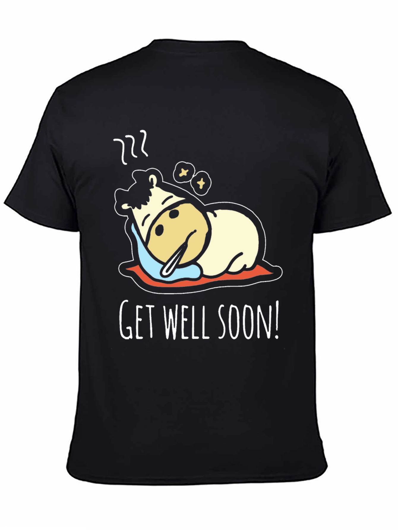 Black Get Well Soon T-Shirt Sick Cow Cartoon Graphic Tee view 4