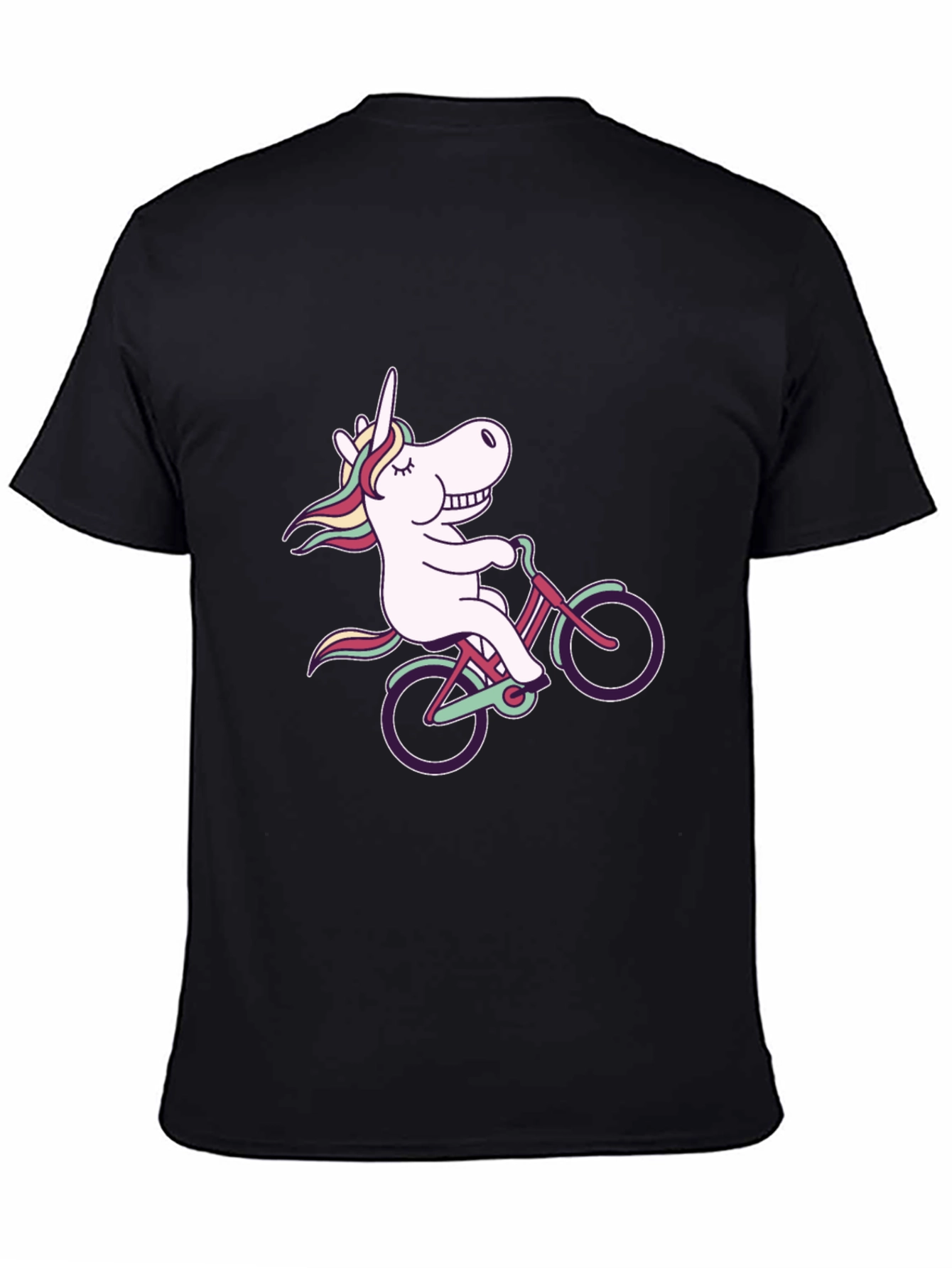 Black Unicorn on Bike Black T-Shirt - Fun Graphic Tee view 4