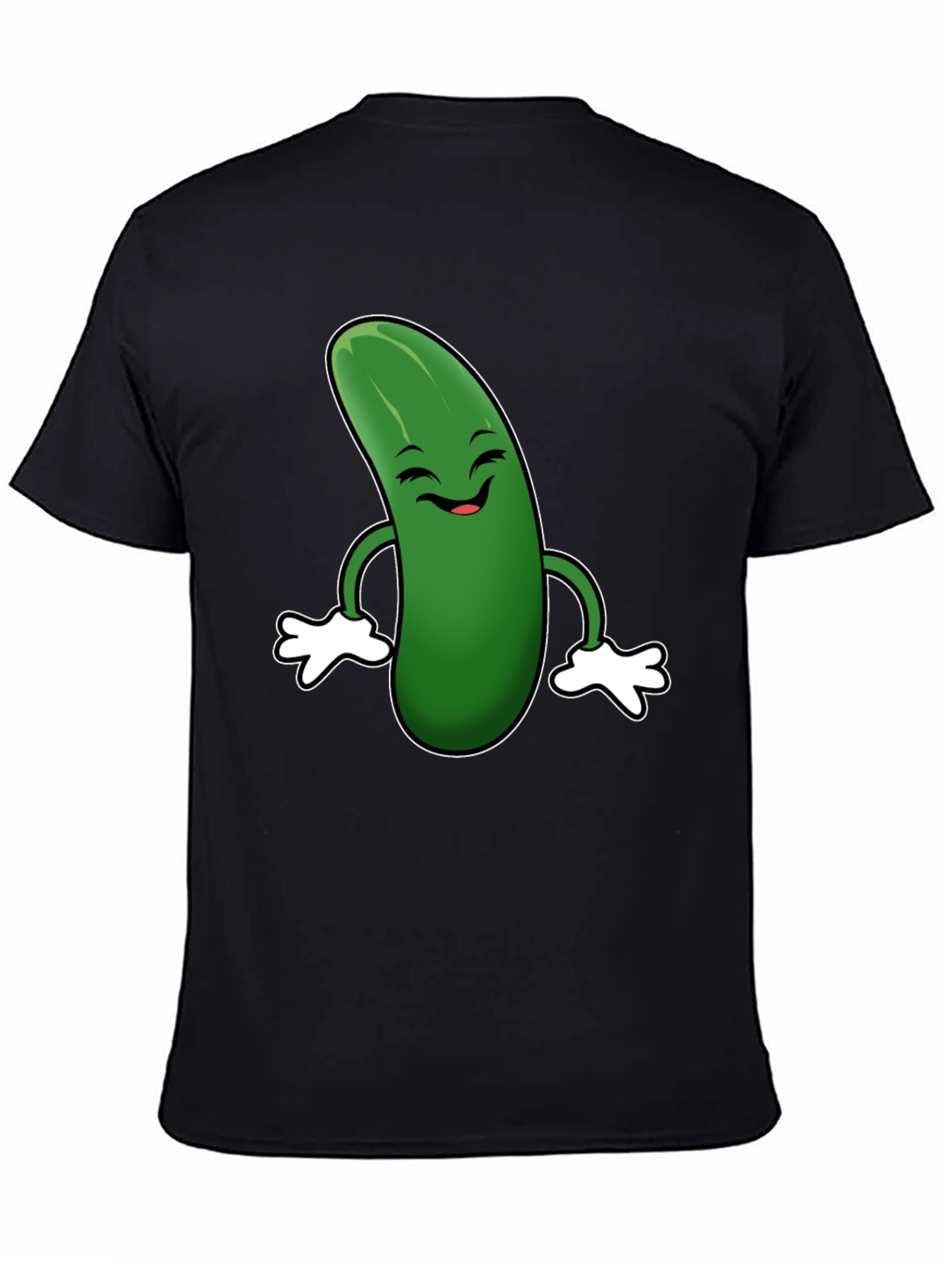 Black Funny Pickle Cartoon Black T-Shirt view 4