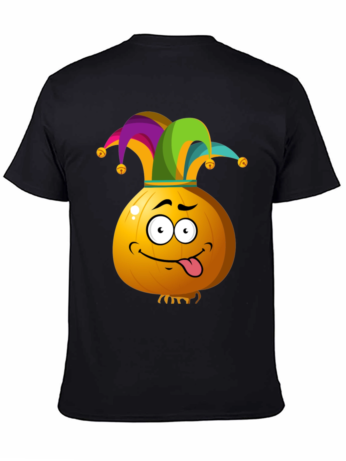 Black Funny Jester Onion Cartoon Graphic T-Shirt view 4