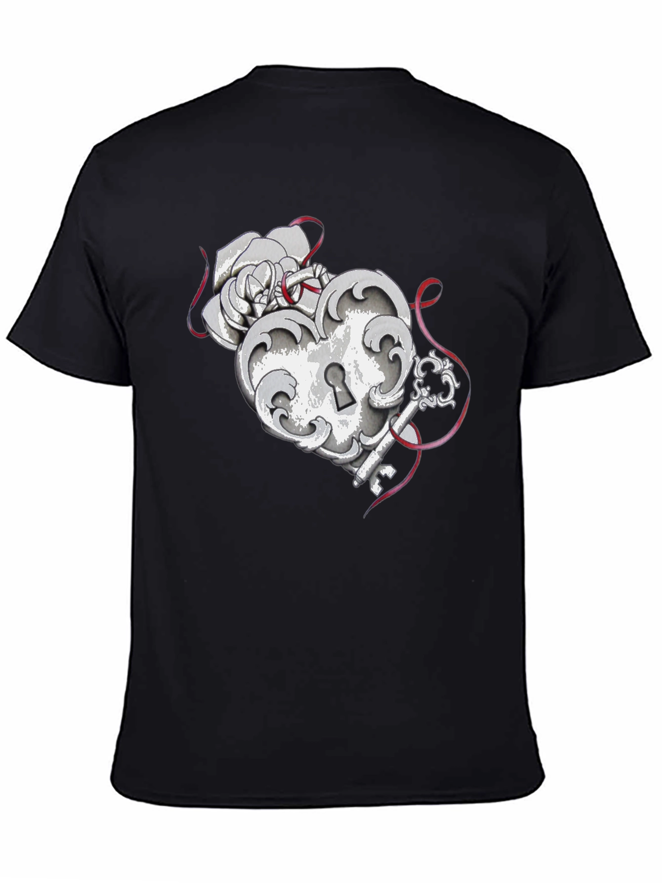 Black Heart Lock and Key Graphic Tee view 4