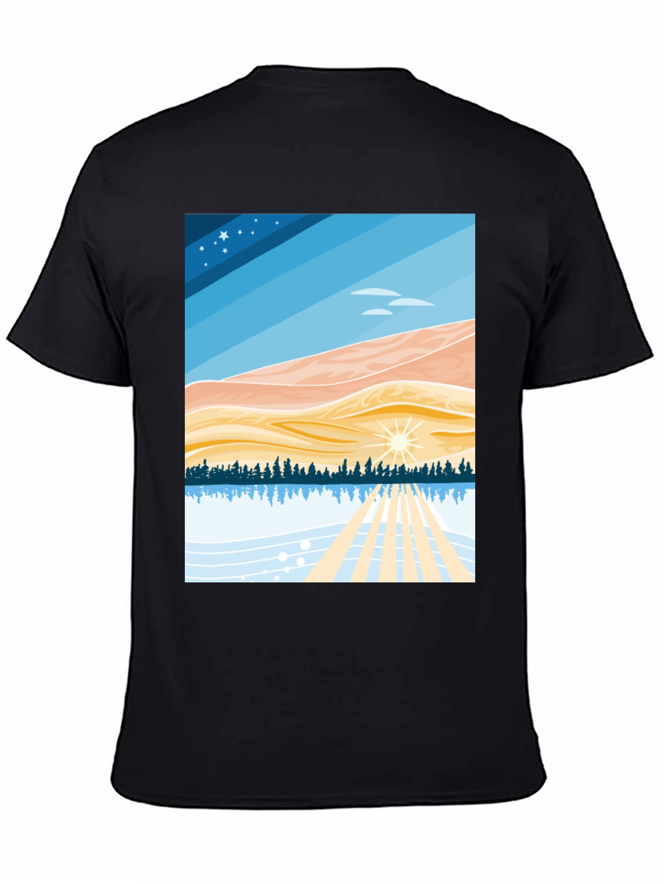 Black Scenic Landscape Graphic Tee - Soft Cotton Blend view 4