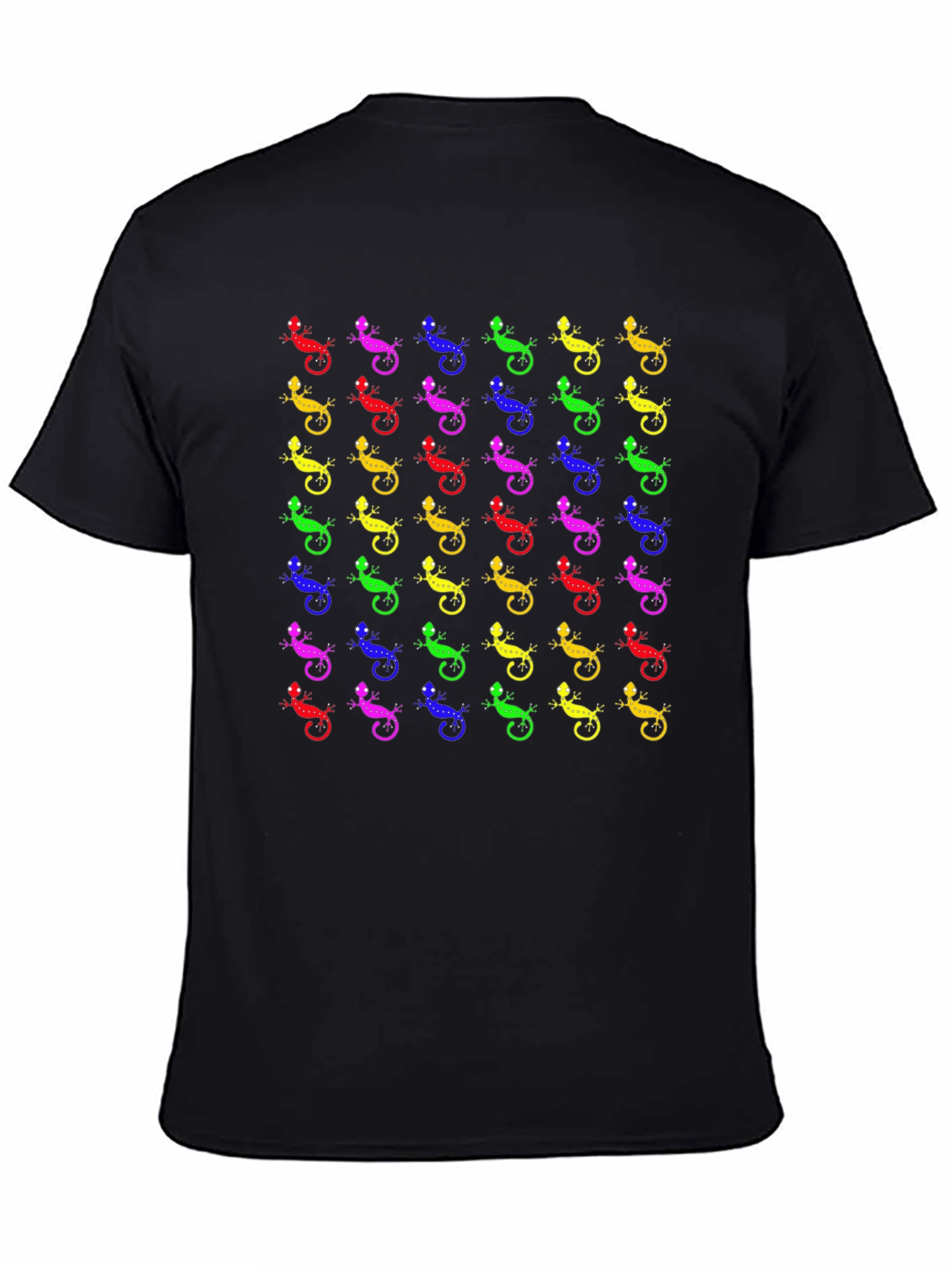 Black Colorful Lizard Print Black T-Shirt view 4