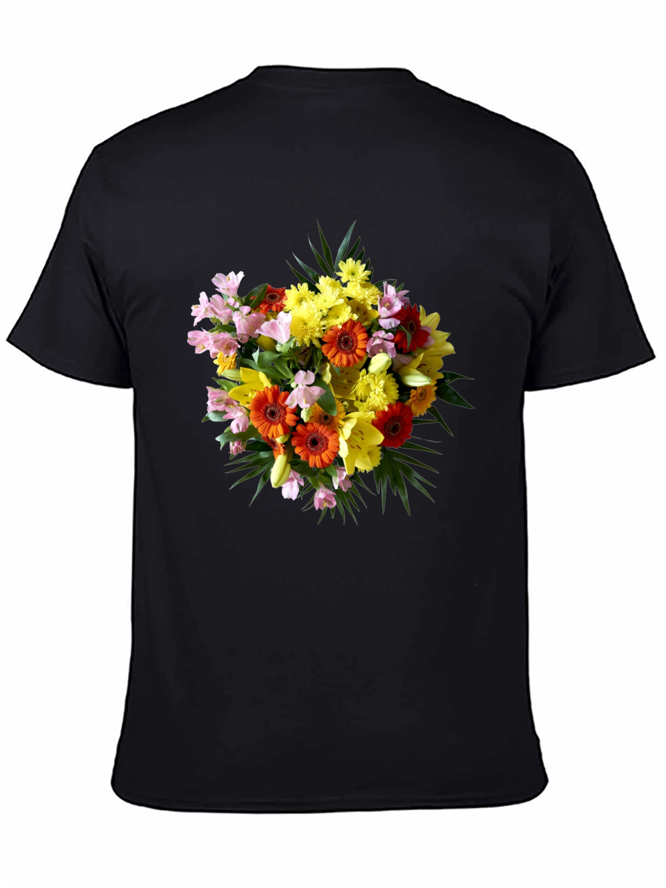 Black Floral Bouquet Graphic Print Black T-Shirt view 4