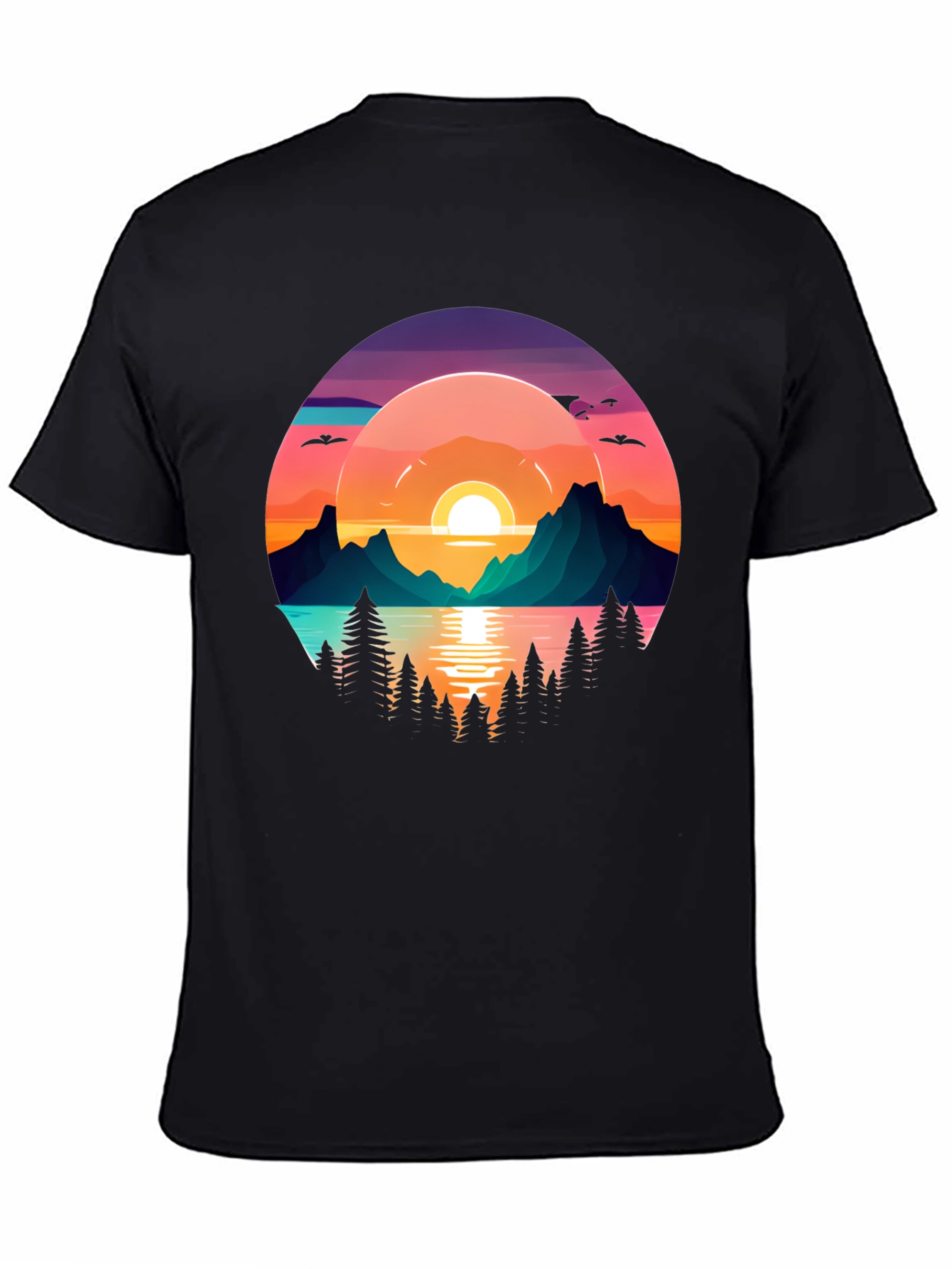 Black Sunset Lake Graphic T-Shirt view 4