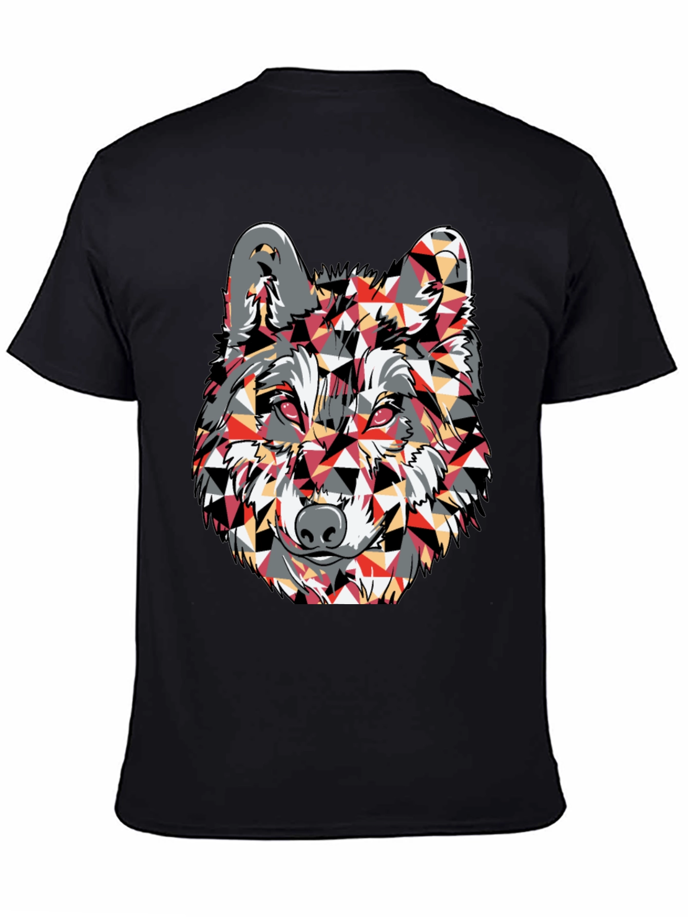 Black Geometric Wolf Graphic Print T-Shirt view 4