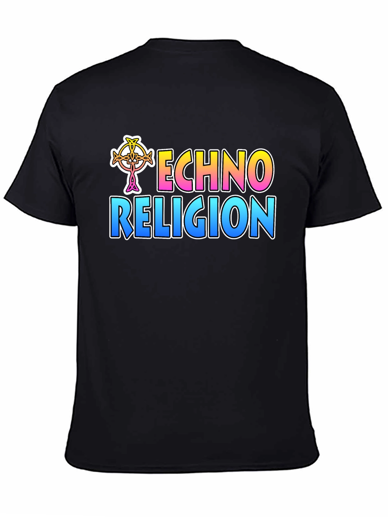 Black Techno Religion T-Shirt, Rave Music Tee view 4