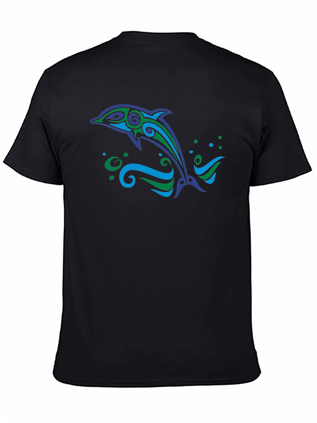 Black Tribal Dolphin Graphic Tee - Black Cotton Blend view 4
