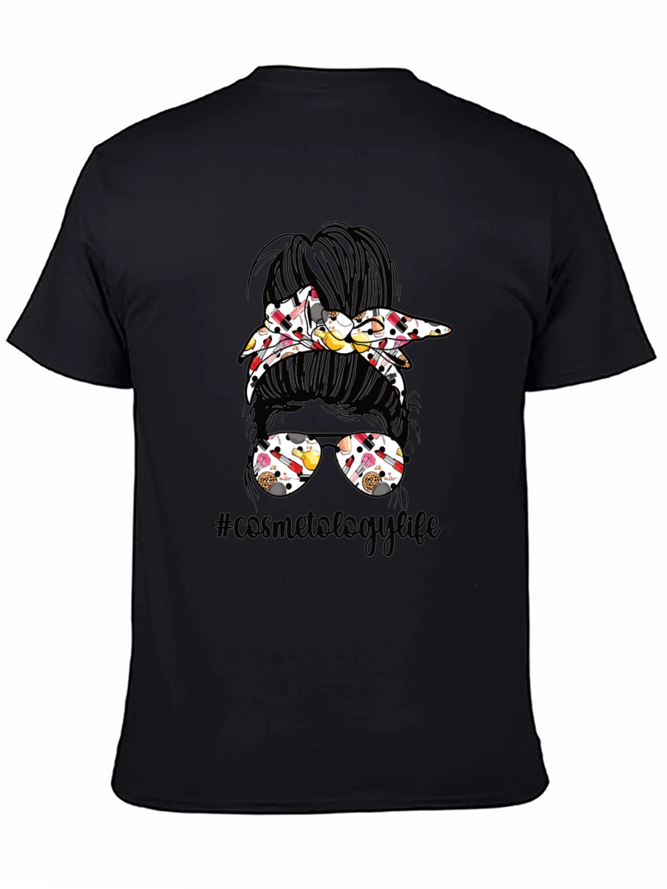 Black Cosmetology Life Messy Bun T-Shirt view 4